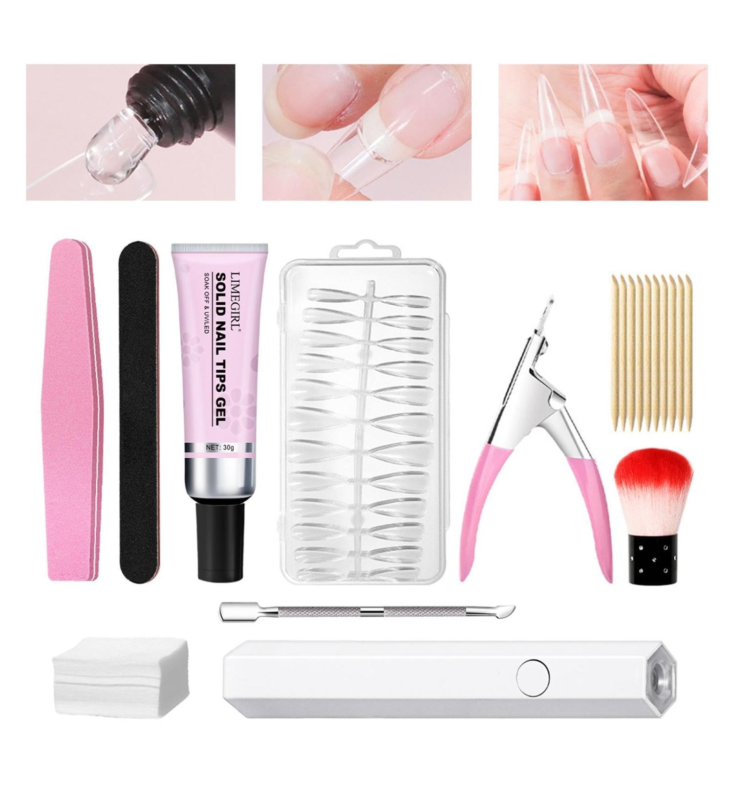 Kuxiptin Gel Nail Polish Kit Artificial Extension Gel Nail Set For Women | With Nail Gel Nail Paint Brush Nail Scrub Strip Nail Scissors Nail Tips Nail Lamp Transparent Tips Nails Set - Buy Online on GoSupps.com