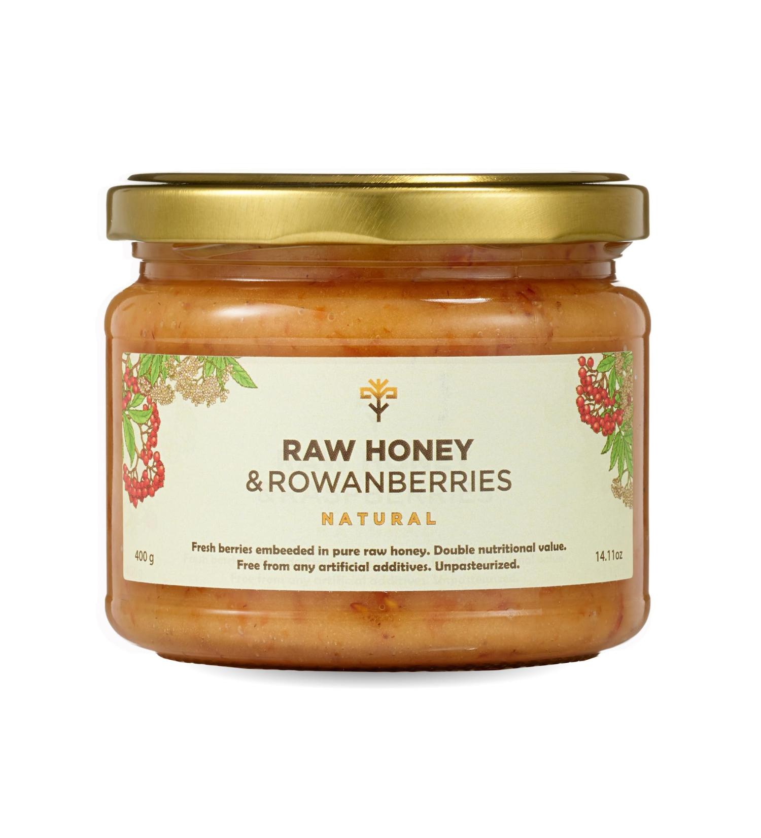 EARTHBREATH Raw Honey with Rowan Berries - 400g - Natural Fresh Berries - Unheated Unfiltered Untreated Unpasteurized - No Artificial Additives Sugar or Preservatives - Buy Online on GoSupps.com