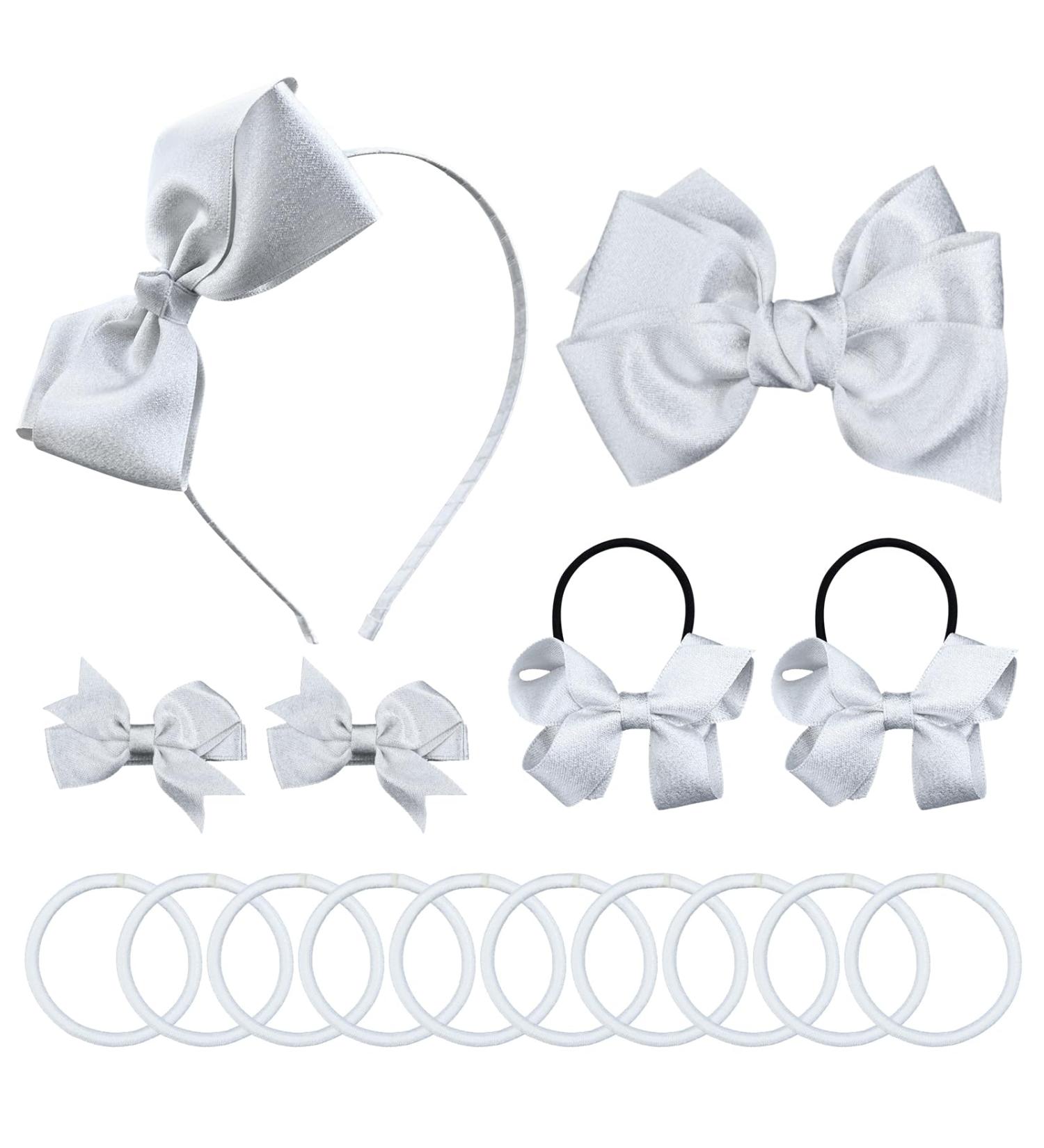 Bekecidi 16 Pieces Cloth Bow Hair Accessories Set Bow Hairpin Bow Hair Clips Bow Rubber Band Bow Head band for Girls Kids (White) - Buy Online on GoSupps.com