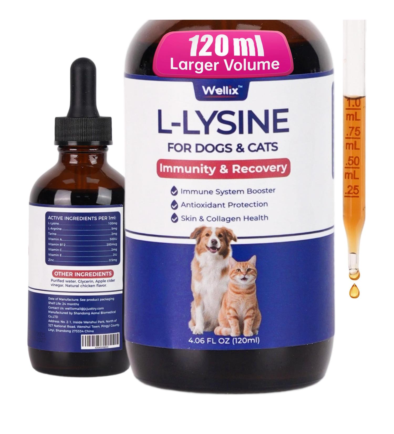 4oz Larger Volume Liquid L-Lysine Drops for Cats&Dogs with Cat & Dog Taurine - Immune Support&Respiratory Support - Sneezing Runny Nose Eye Care Allergy Relief - Chicken Flavor - Buy Online on GoSupps.com
