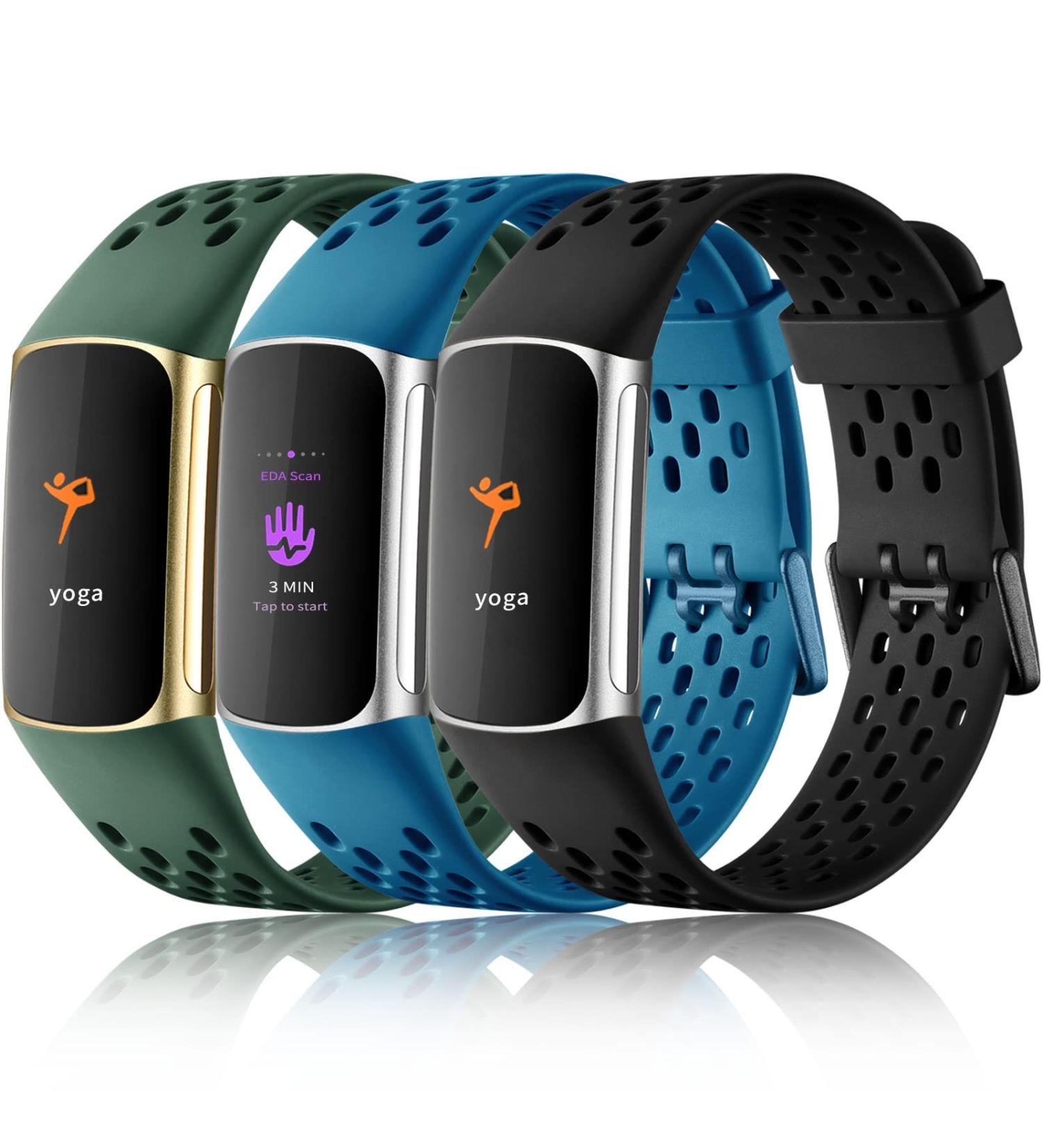 Maledan Compatible with Fitbit Charge 5 Bands Women Men - Breathable Sport Band Soft Waterproof Replacement Wristbands Strap for Fitbit Charge 5 Advanced Fitness Tracker  3 Pack Black/ Slate Blue/ Dark Green - Buy Online on GoSupps.com