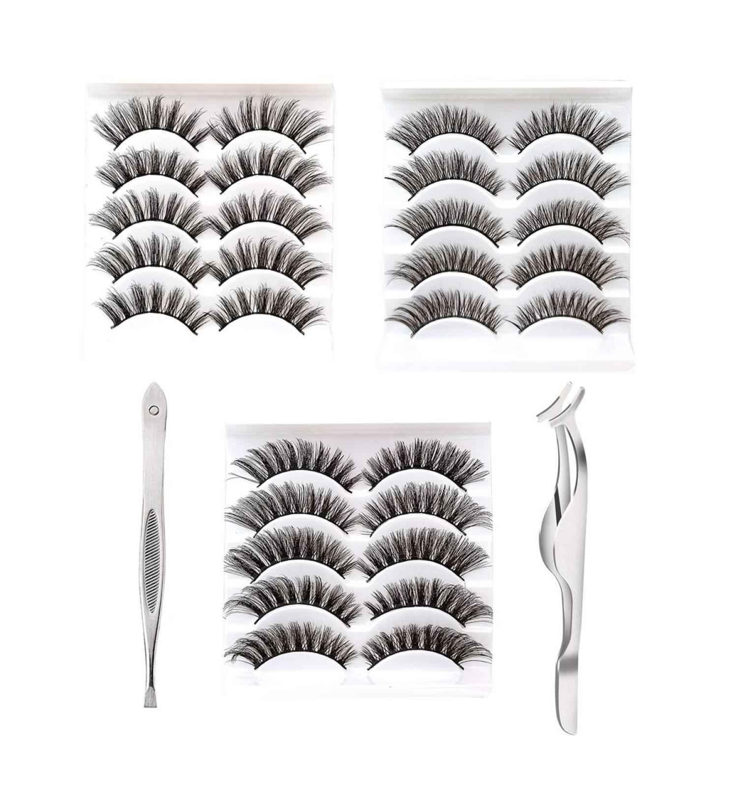 15 Pairs 3 Styles 3D Handmade False Eyelashes Set with Applicator | Natural Round Look, Synthetic Fiber, Reusable & Cruelty-Free - Buy Online on GoSupps.com