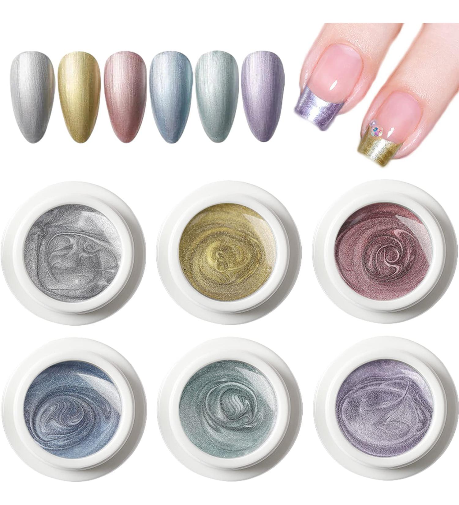 Bellecrey Chrome Gel Nail Polish 6 Colours Metallic Nail Polish Mirror Effect Spider Painting Gel Nail Varnish French Manicure Silver Rose Gold Blue Green Purple Nail Polish Set for Nail Art Design - Buy Online on GoSupps.com