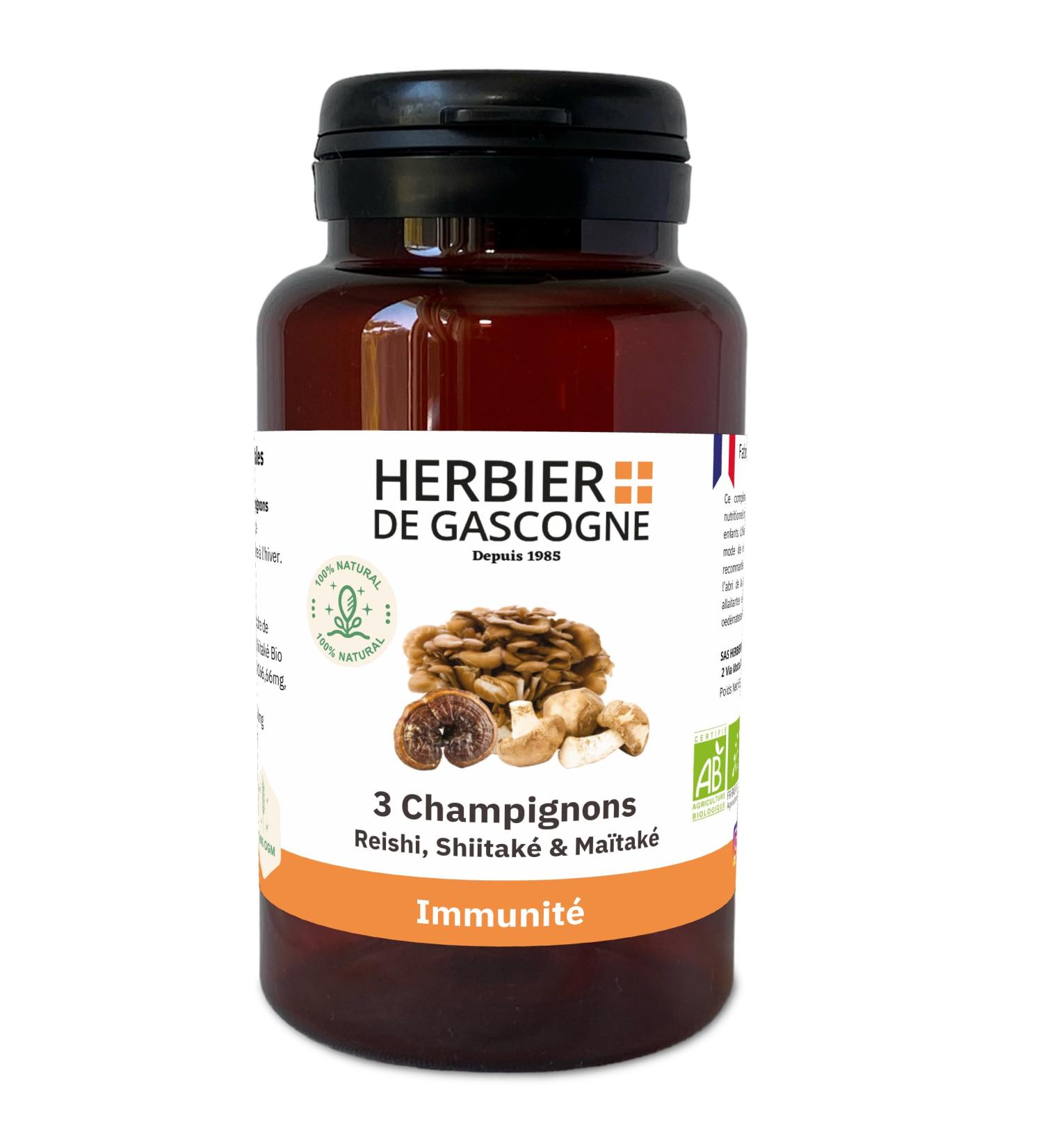 Complexe Immunit 3 champignons | Reishi Bio | Maitake Bio | Shiitake Bio | 200 g lules | Immunit | 100% naturel sans additif et non comprim | L'HERBIER DE GASCOGNE | Herboriste depuis 1985 - Buy Online on GoSupps.com