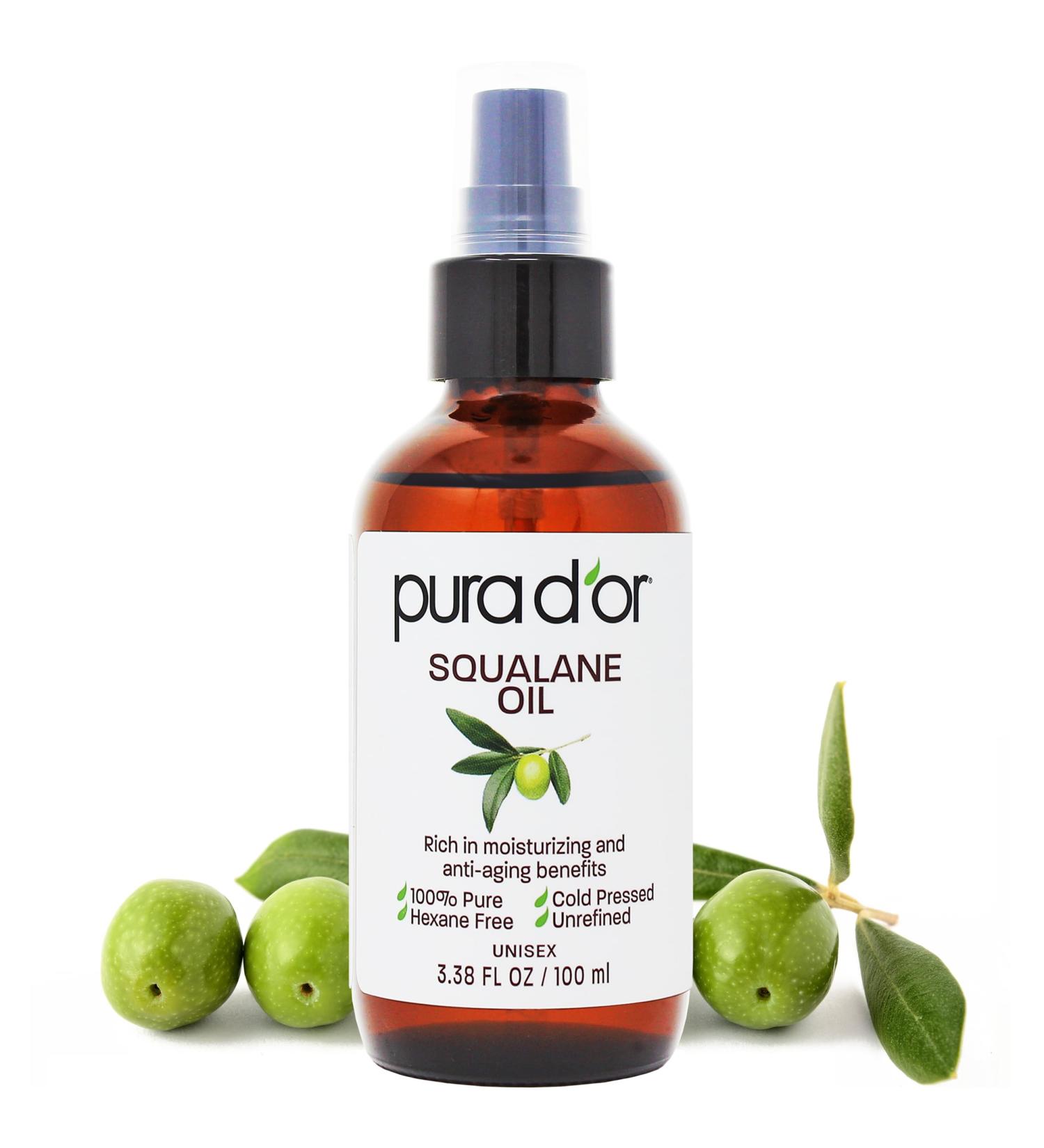 PURA D'OR 3.38 Oz Squalane Oil - Non-GMO 100% Pure & Natural - Moisturizer For Face Hair And Body - Vegan Cruelty-Free with Anti-Aging Benefits - Men & Women - Travel Size - Buy Online on GoSupps.com