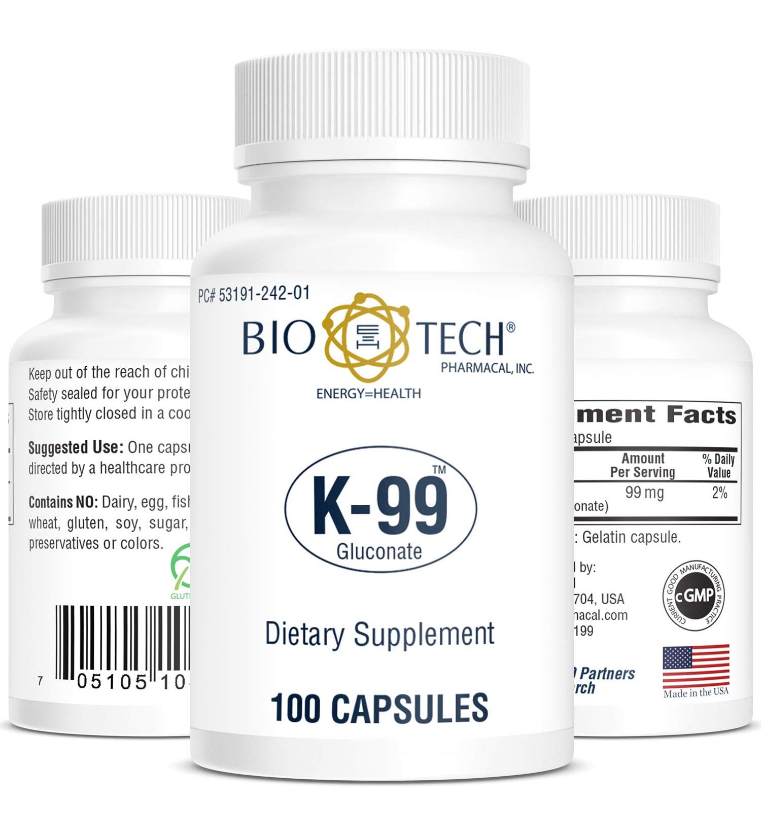 Bio-Tech Pharmacal Potassium K-99 Gluconate Supplement - 100 Count (Pack of 1) - Buy Online on GoSupps.com