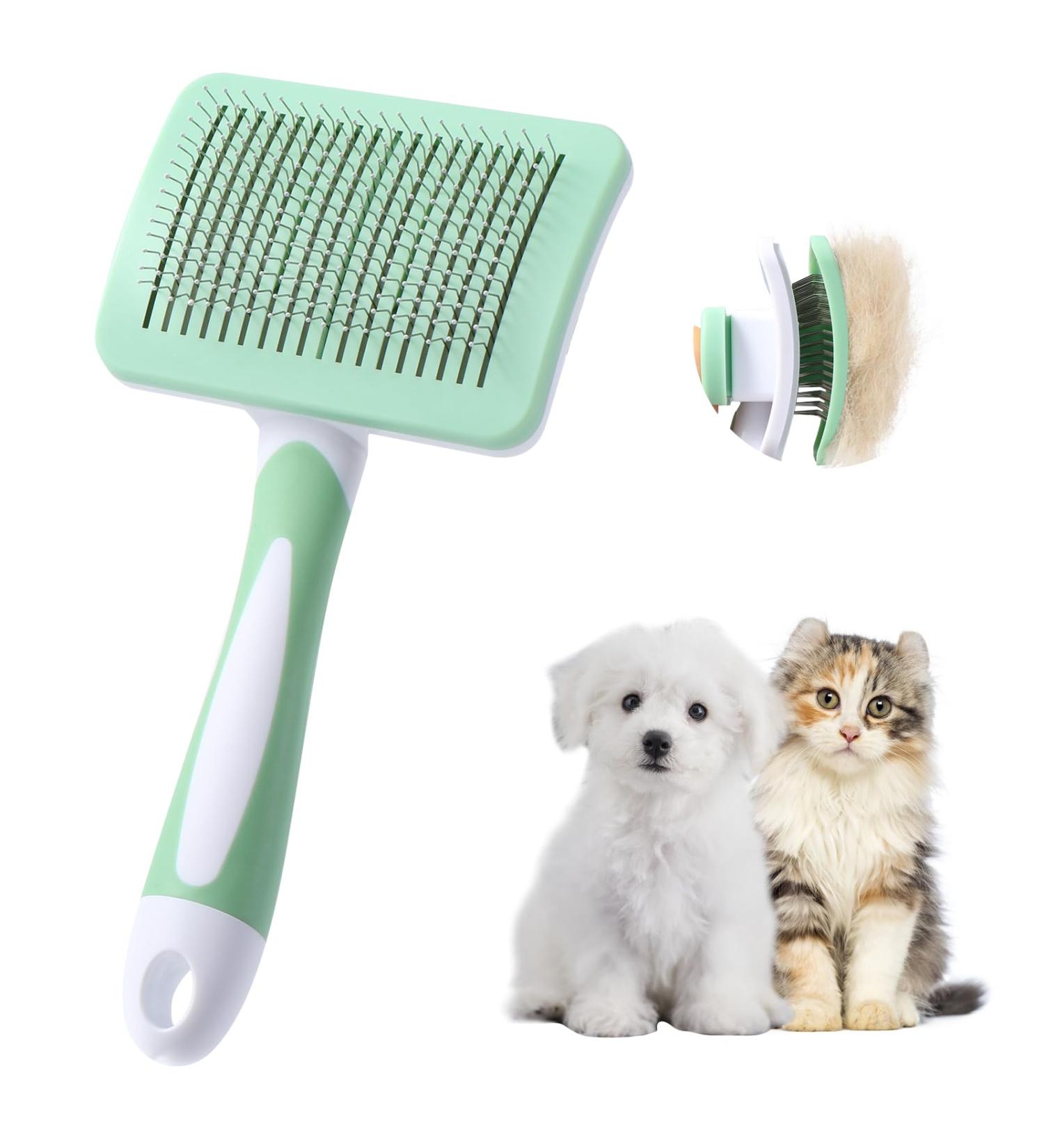 Vinabo Self-Cleaning Dog & Cat Brush - Remove Undercoat for All Coat Types - Pet Grooming Brush in Green - Buy Online on GoSupps.com