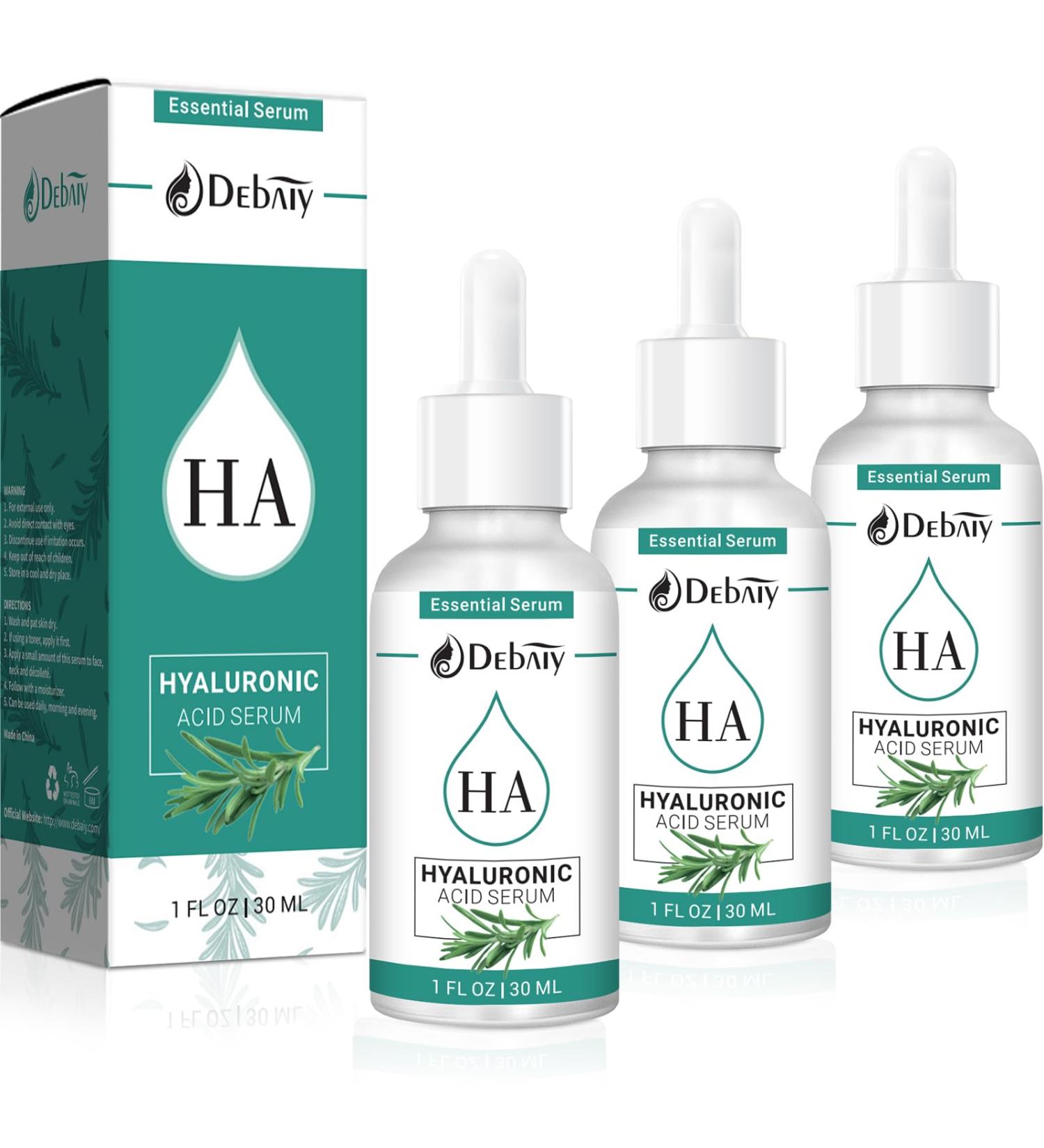 Revitalizing Hyaluronic Acid Serum (3 Pack) with Rosemary Extract - Hydrating & Anti-Aging Formula | 1fl.oz (30ml) Each - International Shipping Available - Buy Online on GoSupps.com
