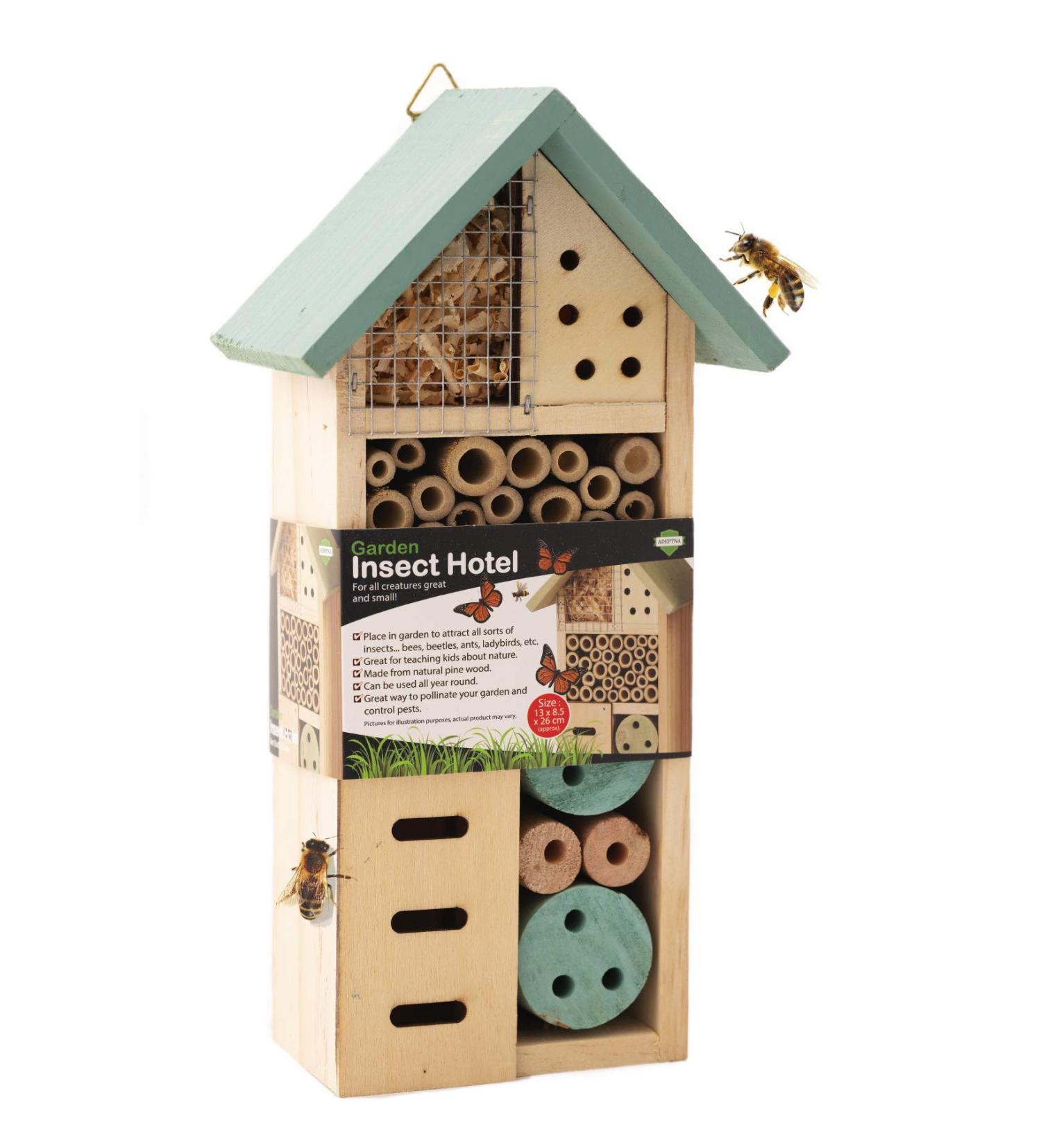 ADEPTNA Small Wooden Garden Insect Hotel - Nest Home for Bees, Beetles, Ants, Ladybirds and More - Buy Online on GoSupps.com