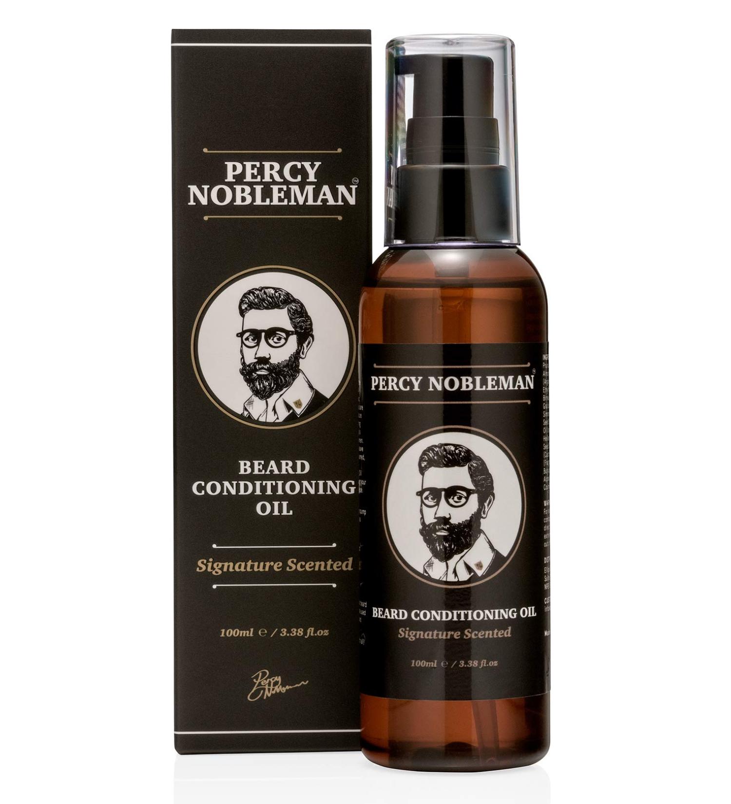 Percy Nobleman Beard Oil - 99% Natural Signature Scented Blend for Conditioning and Softening Facial Hair (100ml) - Buy Online on GoSupps.com