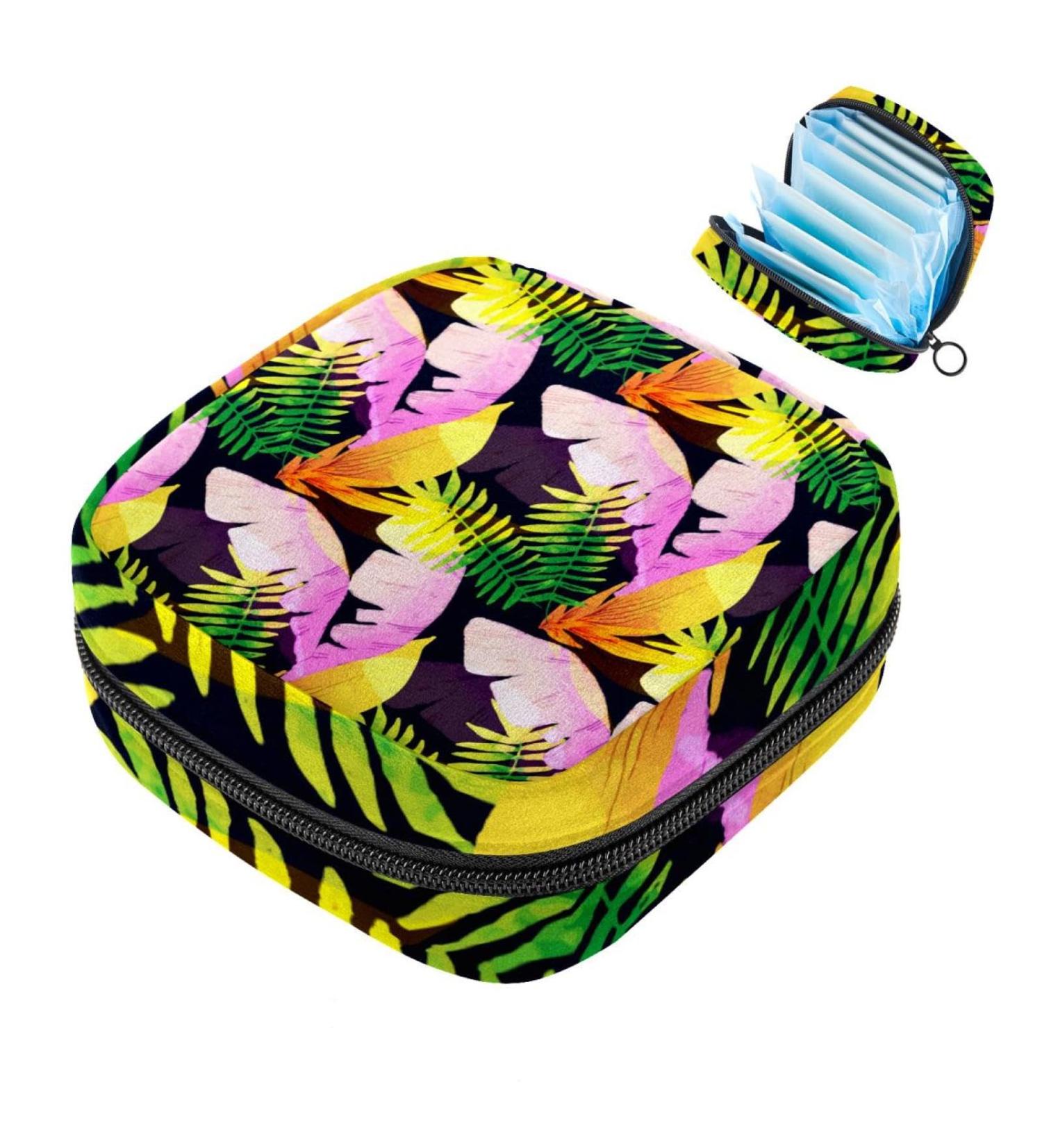Colorful Tropical Leaf Storage Bags for Women's Bandages & Menstrual Pads - Portable Organizer for School & Office - Buy Online on GoSupps.com