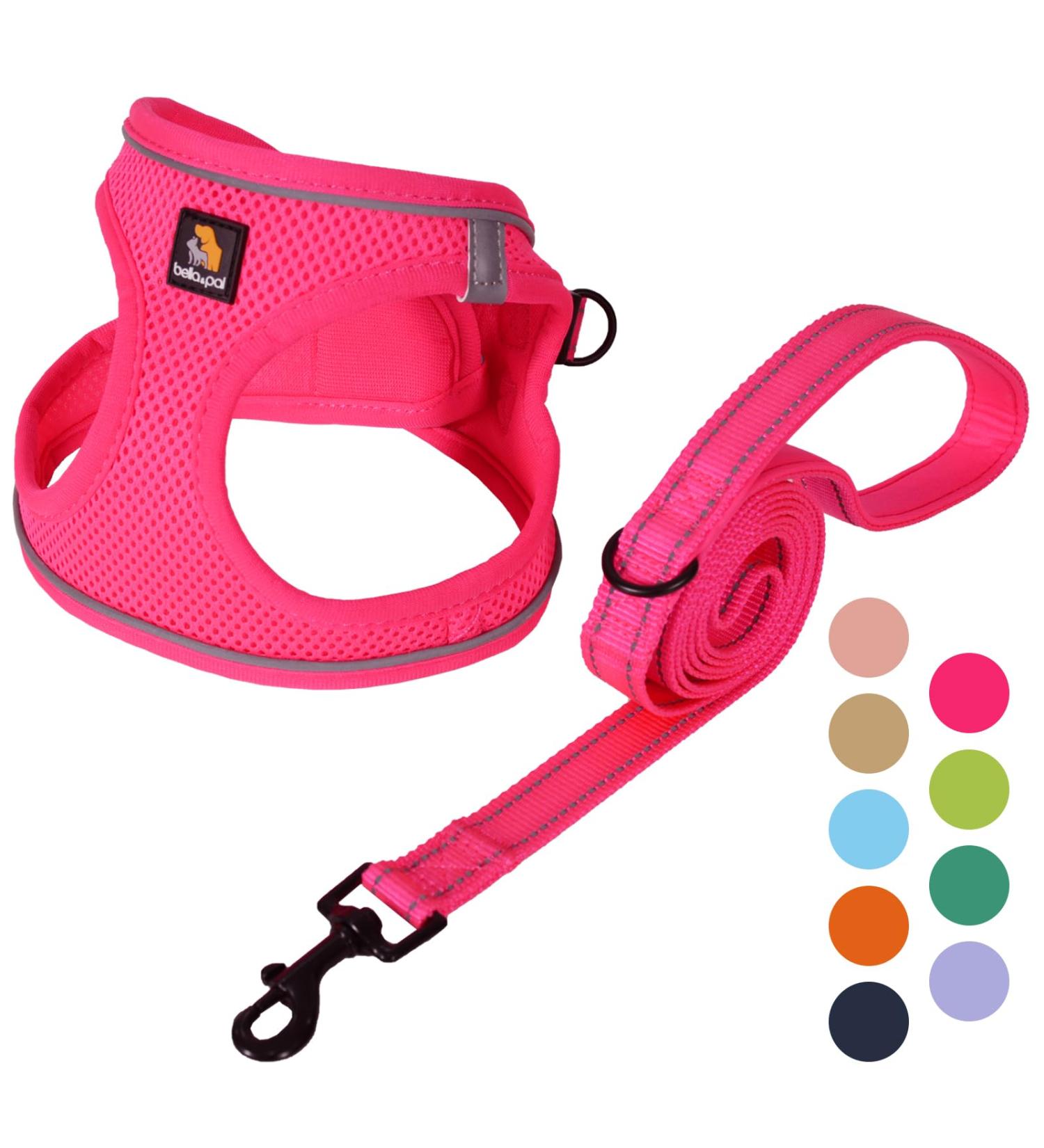 Bella & Pal Dog Harness for Small Dogs with Leash - Air Mesh Reflective Breathable - Puppy & Cat Dishes in Hot Pink (42-50cm) - Buy Online on GoSupps.com