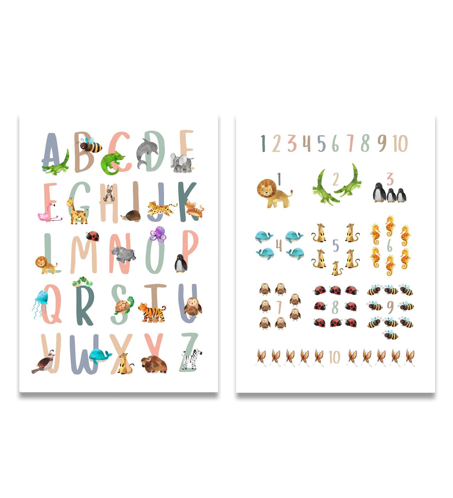 Rabano Art 2 Set Children's Room Learning Posters | ABC & Numbers DIN A3 | Fun Educational Wall Decor for Kids' Rooms | Childrens Room Decoration & Boho Murals - Buy Online on GoSupps.com