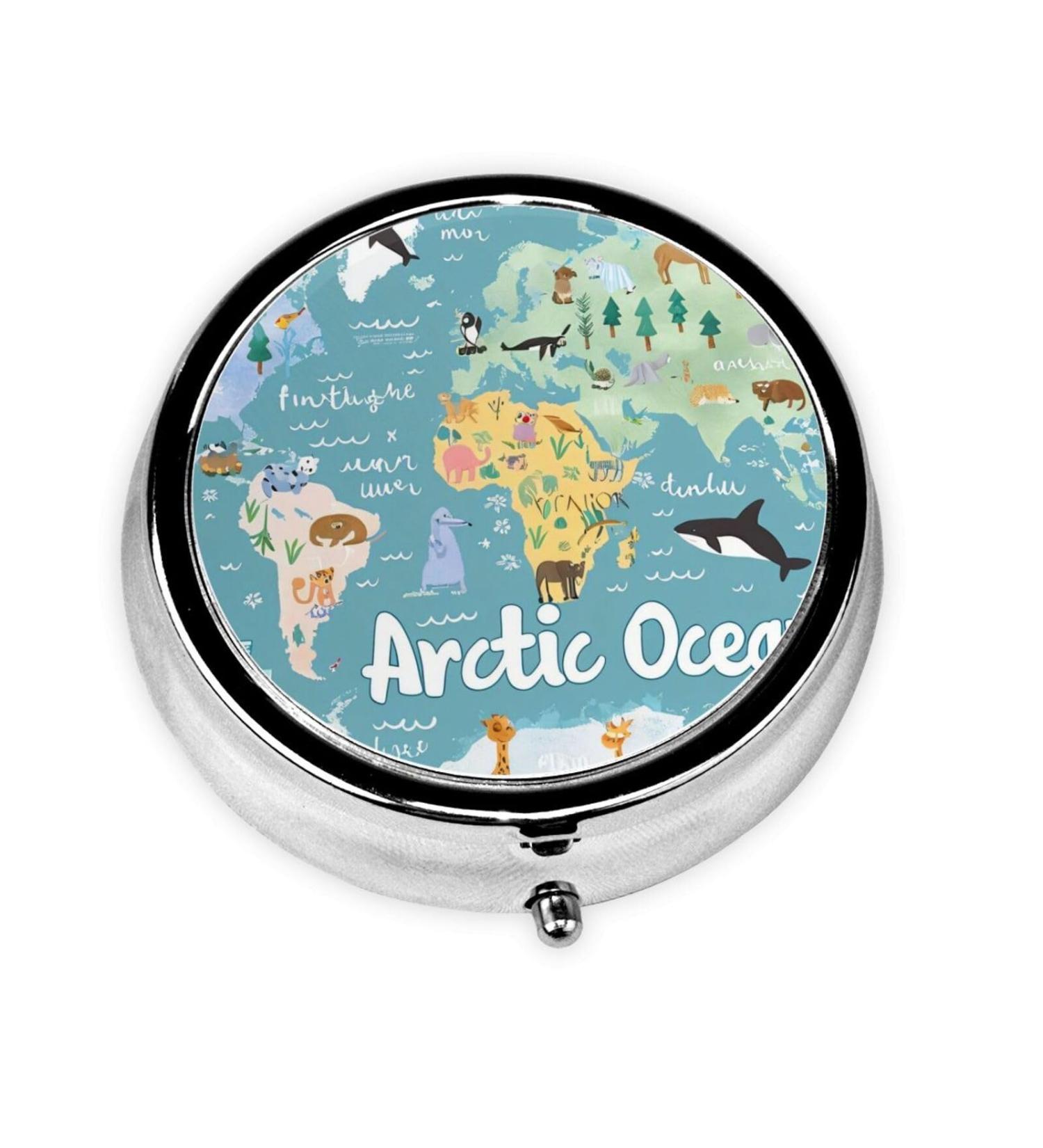 Art Sea and Land Portable Metal Pill Box - Round Mini 3-Compartment Design for Travel Ideal for Small Pills Black - Buy Online on GoSupps.com