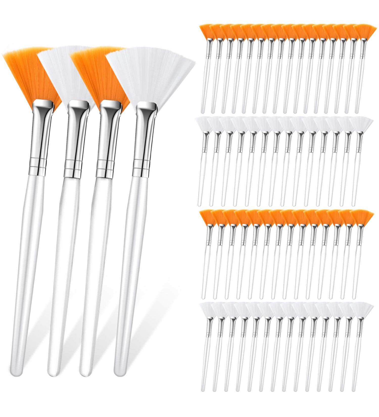 Supkiir 60 Pcs Facial Brush Set - Versatile Face Mask Applicators for Skincare & Makeup | Slim Soft Tools for Women & Estheticians - Orange & White - Buy Online on GoSupps.com