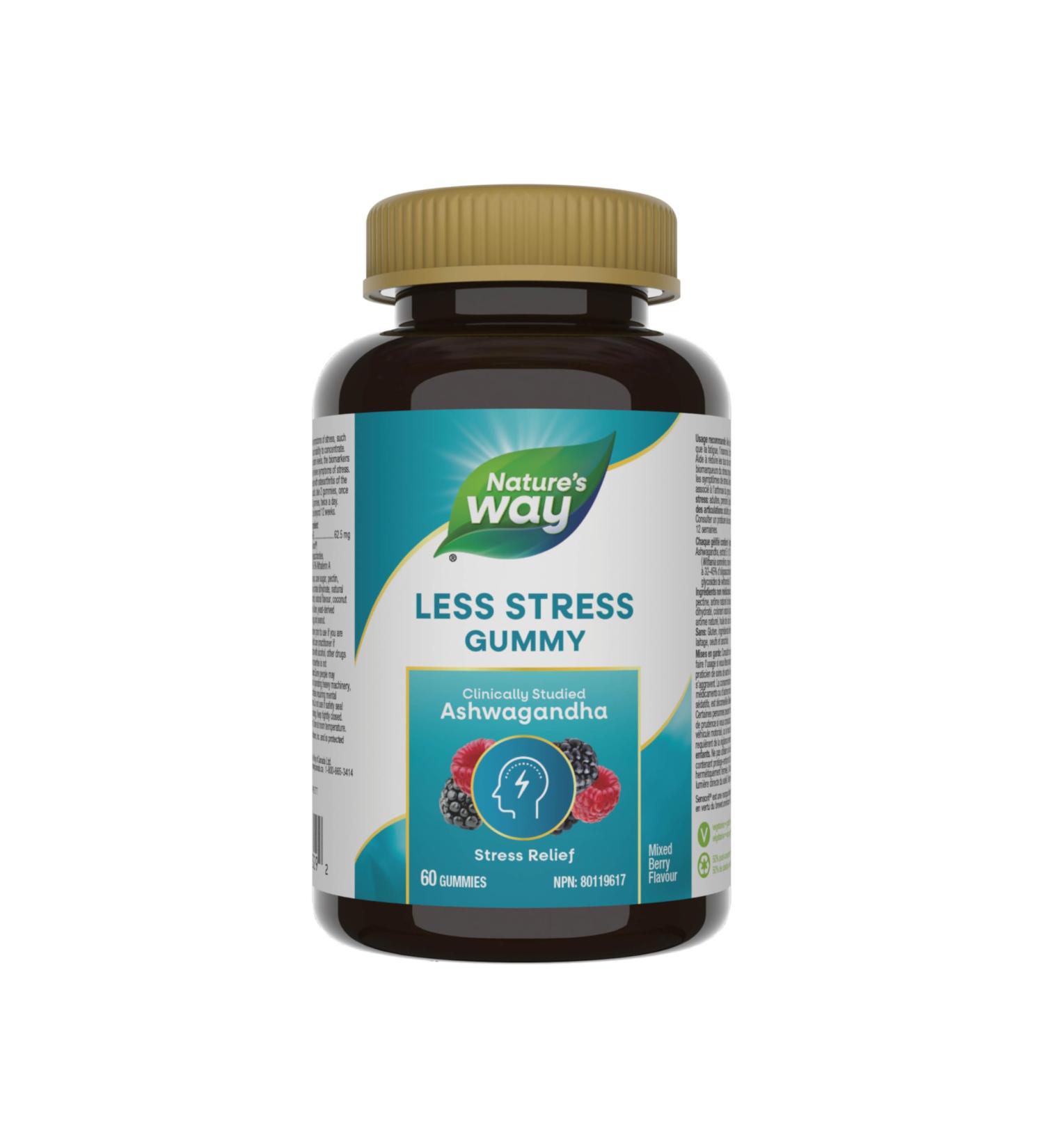 Nature's Way Less Stress Gummies Clinically Studied Ashwagandha Supplement for Adults Help to Reduce the Symptoms of Stress Natural Mixed Berry Flavour 60 Gummies - Buy Online on GoSupps.com