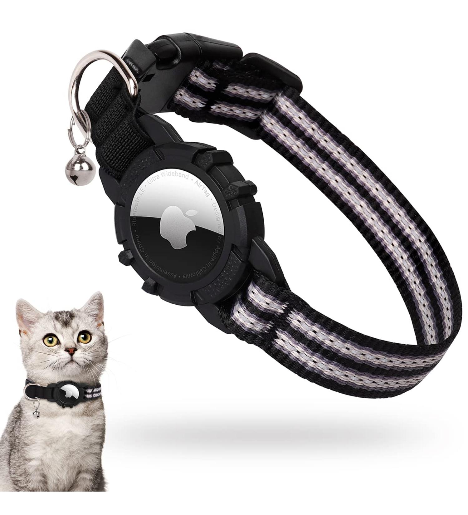 Reflective GPS Cat Neck Band with Apple AirTag Holder | Black Light Tracker for XS Cats | Airtag Cat Collar with Bell - Buy Online on GoSupps.com