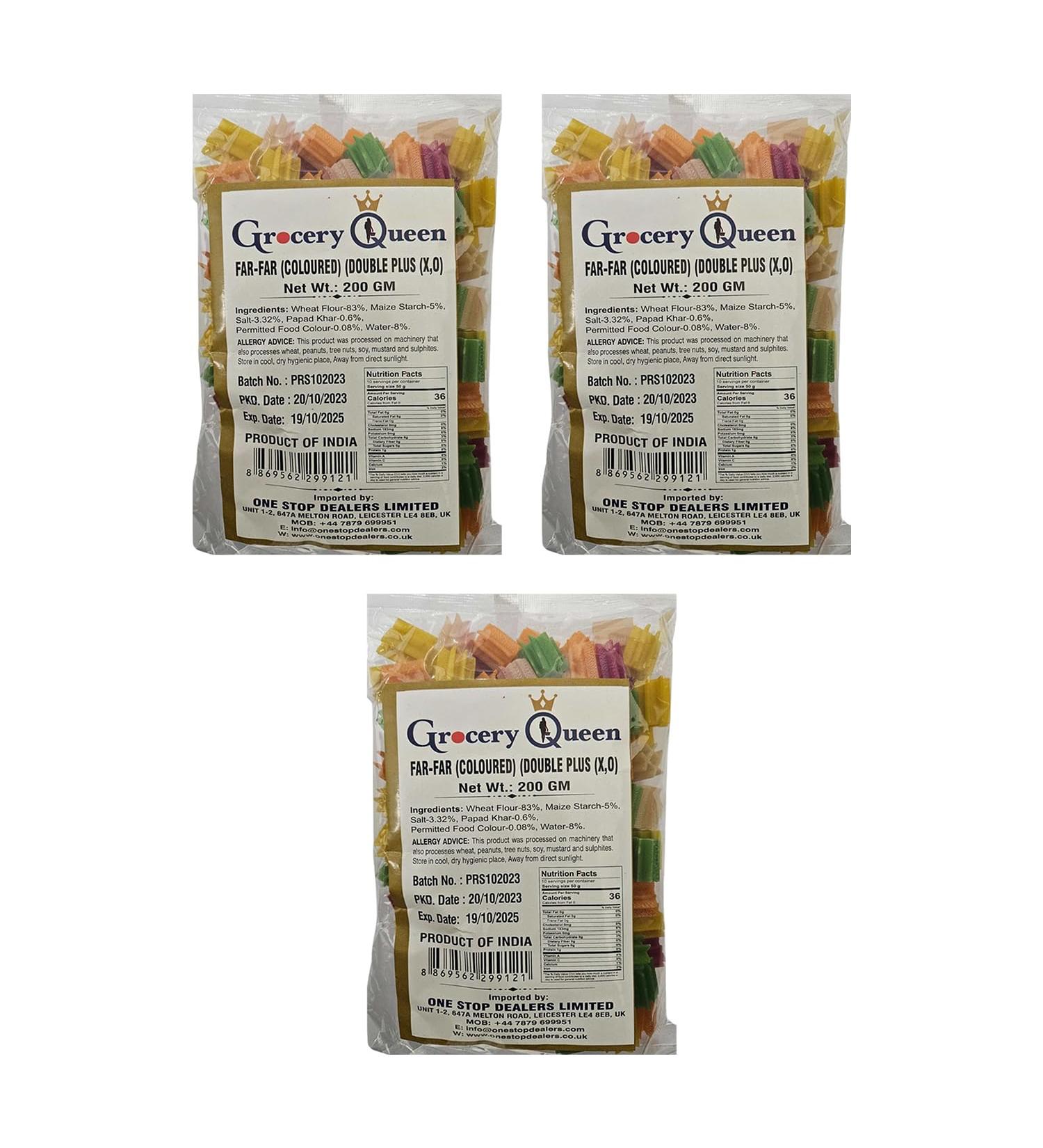 One Stop Dealers Far Far (Fryums) (200 Gram) - Flaky Crispy And A Bit Sweet & Salty In Taste Vibrant Snacks Either Eaten As A Snacks Or Served To Accompany A Meal (Colored Double Plus Pack of 3)