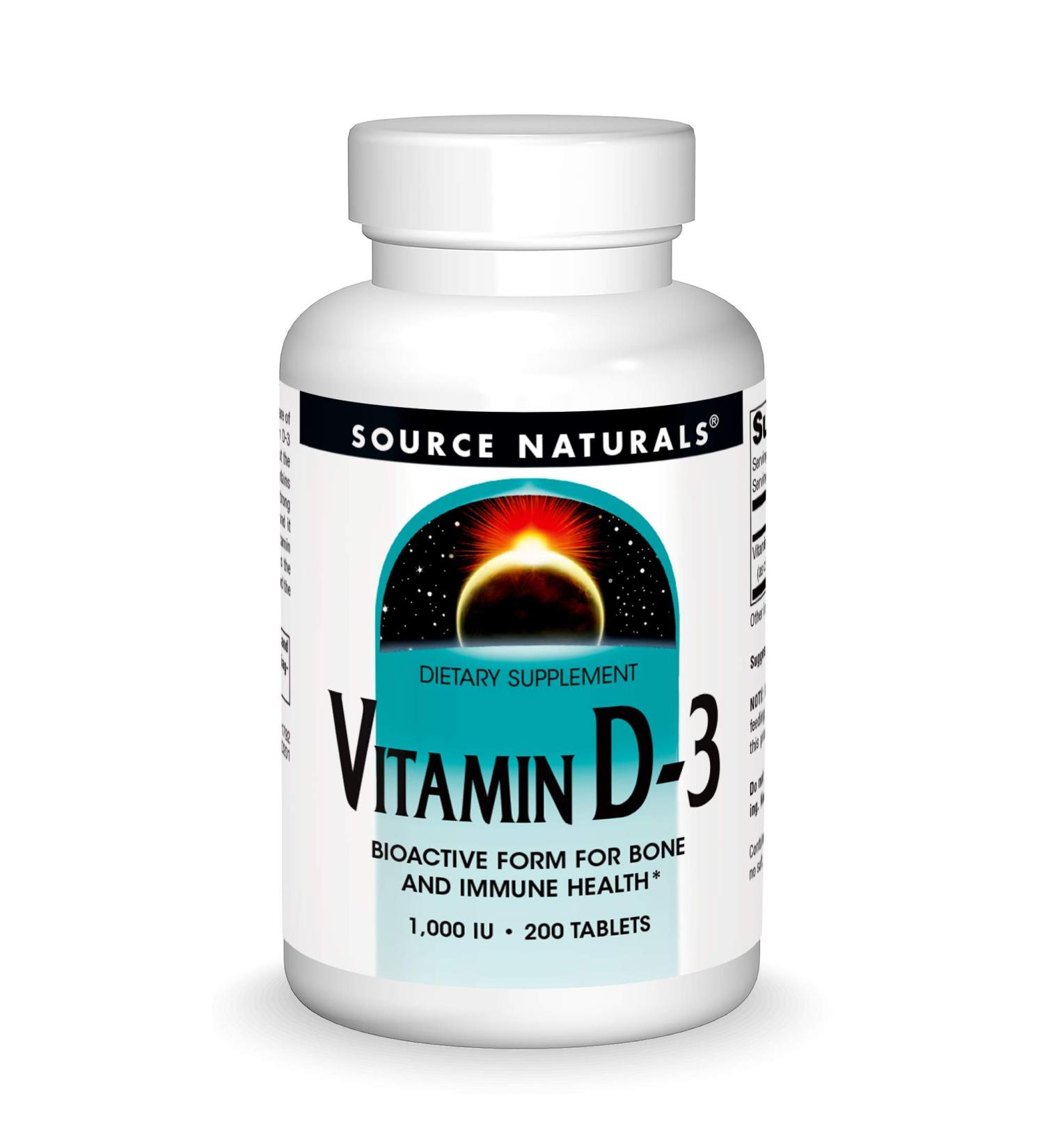 Source Naturals Vitamin D-3 1000 IU - 200 Tablets | Boost Immunity & Bone Health - Buy Online on GoSupps.com