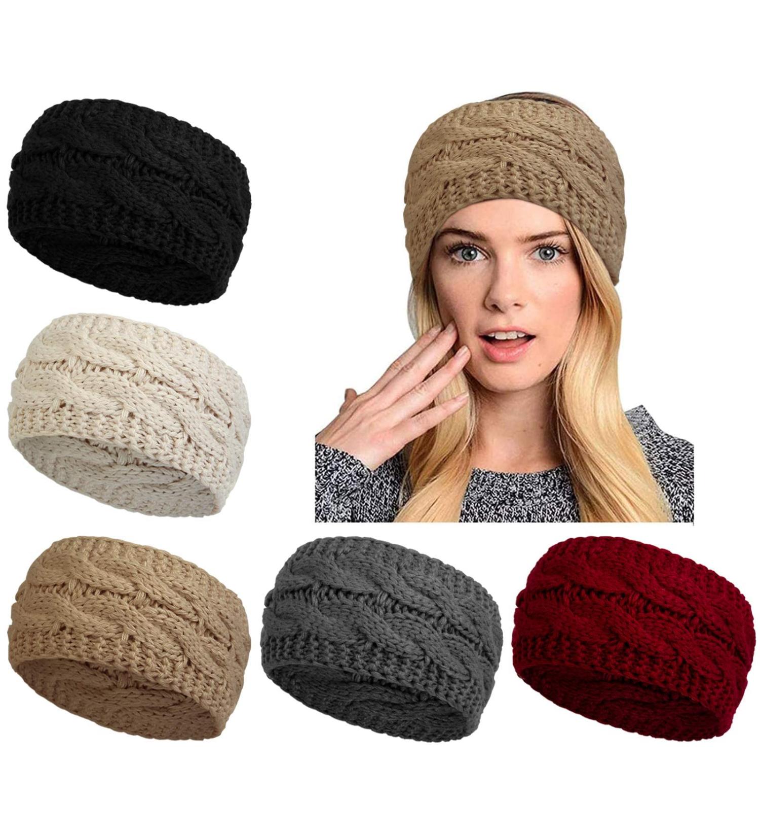 Winter Knitted Headband Set for Women - Ear Warmer Wraps in Black, Camel, Dark Grey, Beige & Red - Buy Online on GoSupps.com