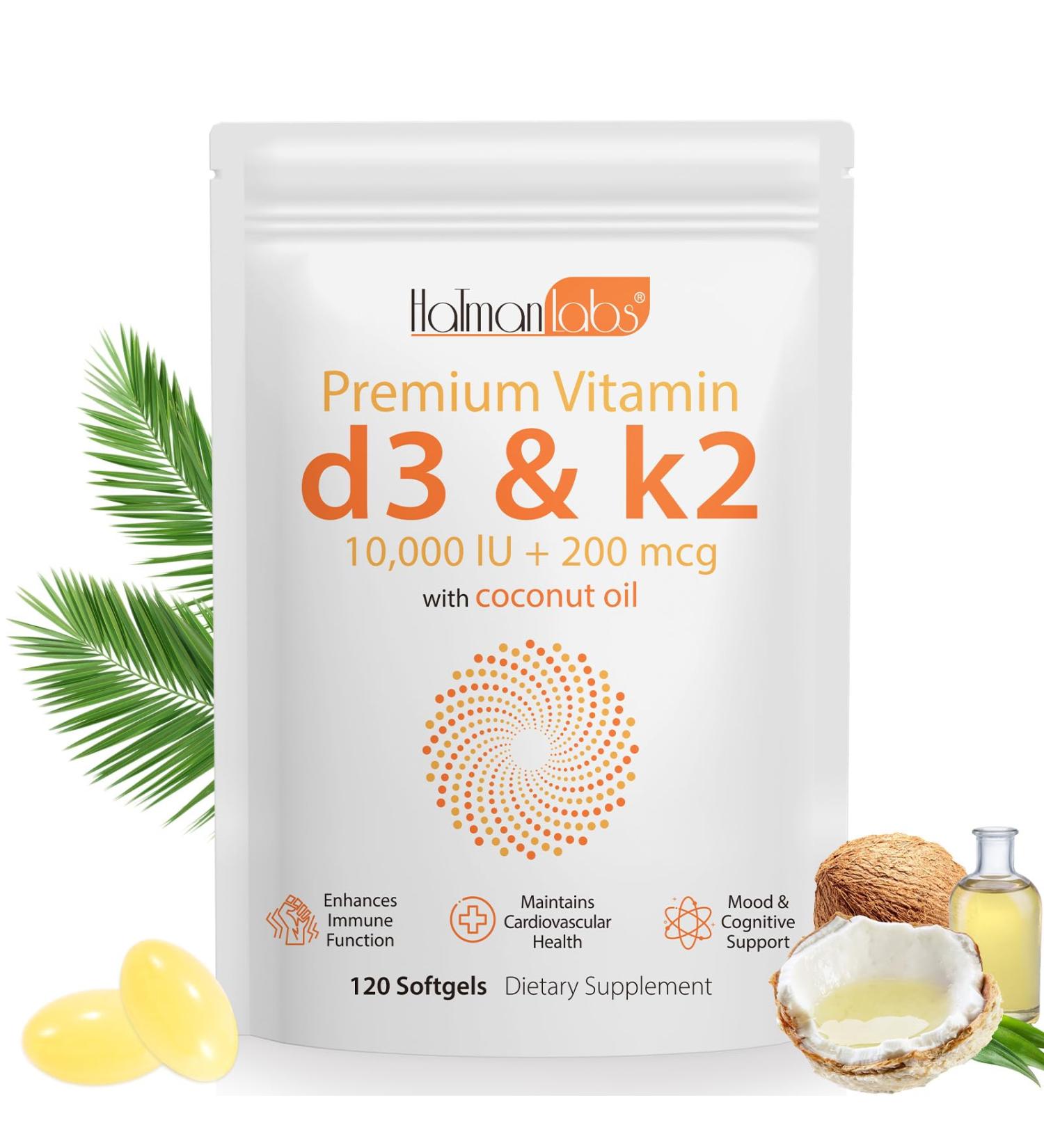 120 Count Vitamin D3& Vitamin K2 Vitamin D3 K2 Softgel (MK-7) Vegan Vitamin D3 K2 Supplement Free of GMO Gluten Soy (B) - Buy Online on GoSupps.com