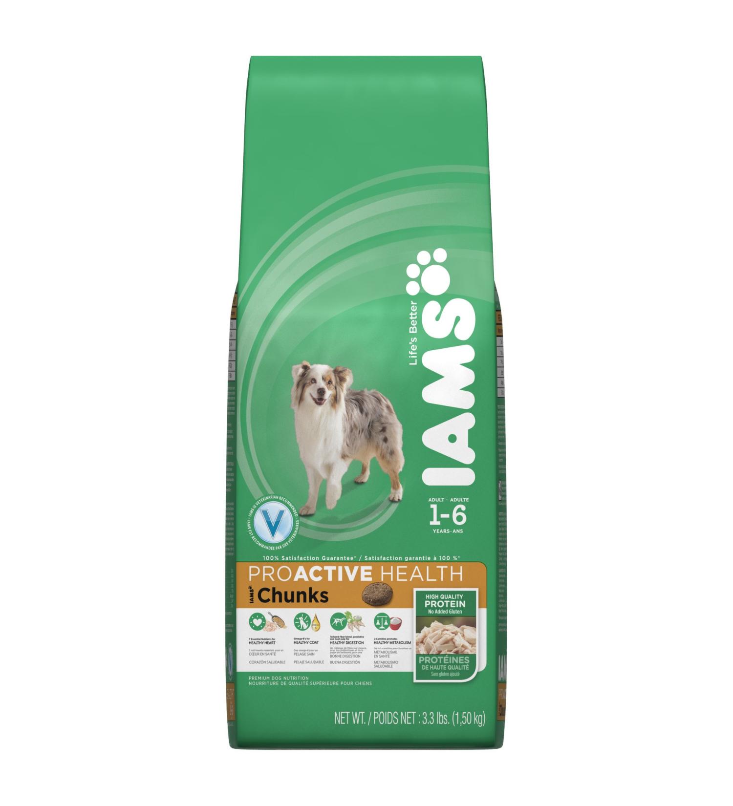 Iams Proactive Health Adult Chunks Premium Dog Nutrition 3.3 Pound 3.3-Pound - Buy Online on GoSupps.com