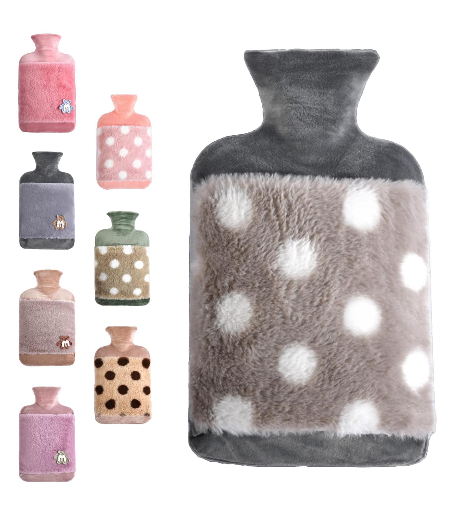 1.8L Large Rubber Hot Water Bottle with Cover for Menstrual Cramps & Pain Relief - Grey Dots - Buy Online on GoSupps.com