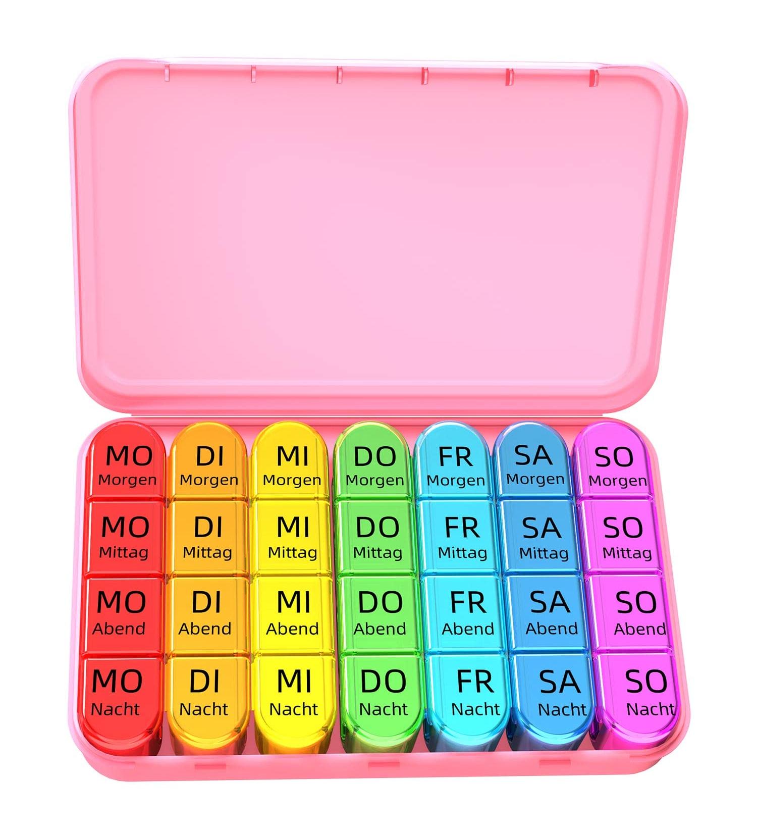 Doruimi 7-Day Pill Box - Large Compartment Medication Organizer with Easy Open Design for Kids and Seniors - Pink - Buy Online on GoSupps.com