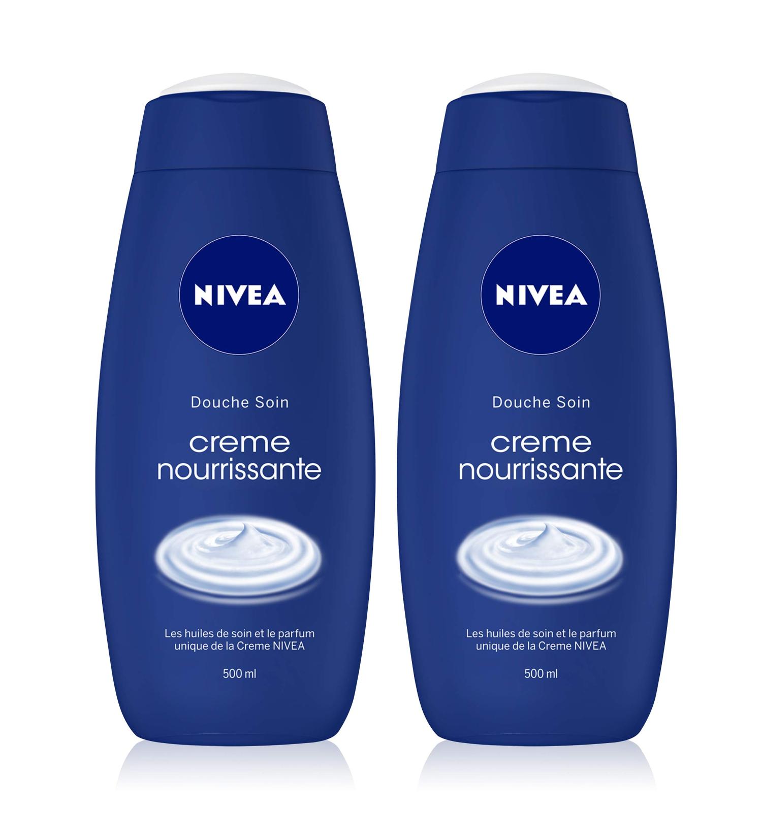 NIVEA Shower Care Nourishing Cream (2 x 500 ml) Body cleansing shower cream with the unique scent of NIVEA cream Moisturizing and nourishing care for very dry skin - Buy Online on GoSupps.com