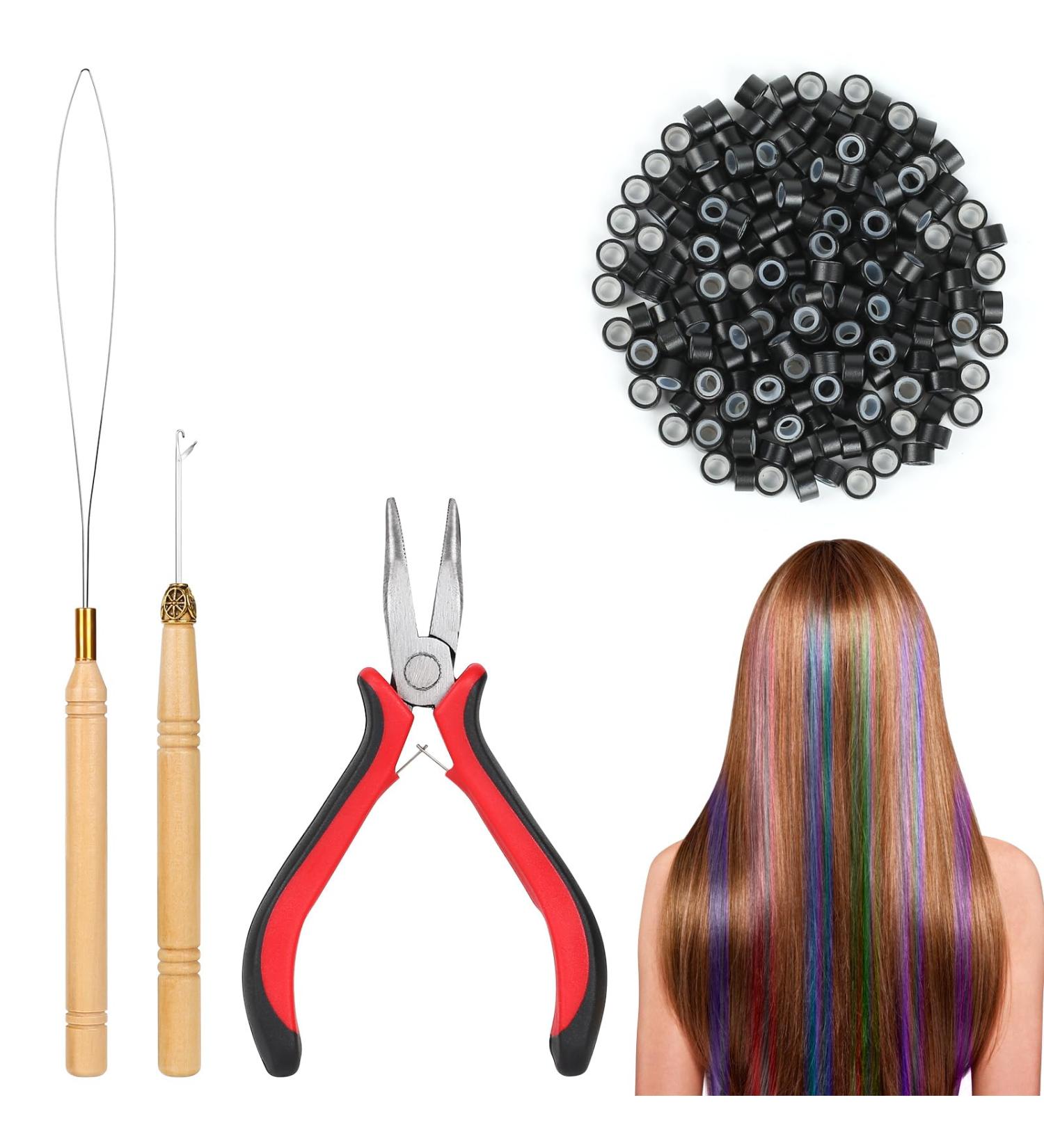 Sinofort Black Nano Beads Hair Extensions Tools Kit with Hair Extension Pliers Nano Rings and Hair Extension Beads Hair Extension Tools for Tinsel Feather Extensions - Buy Online on GoSupps.com