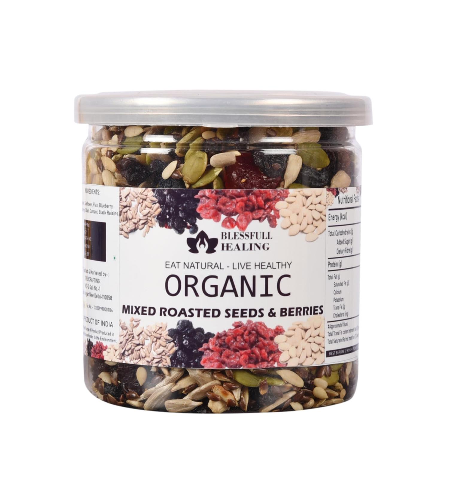 Blessfull Healing Organice Mixed Roasted Seeds & Berries 1 lb (453 Gram) Airtight Container (Packing May Vary) - Buy Online on GoSupps.com