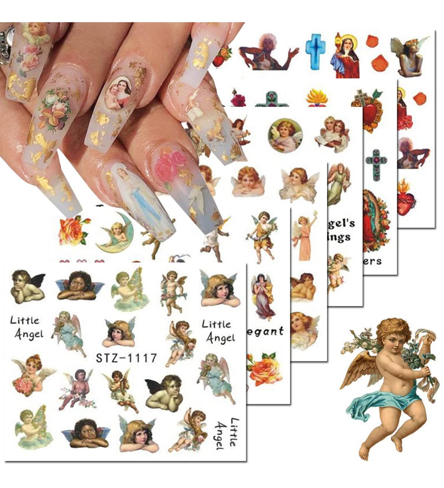 Valentines Day Nail Art Stickers - Cupid & Angel Designs - 8 Sheets Water Transfer Foil Decals for Women & Girls - Heart Nail Decorations - Buy Online on GoSupps.com
