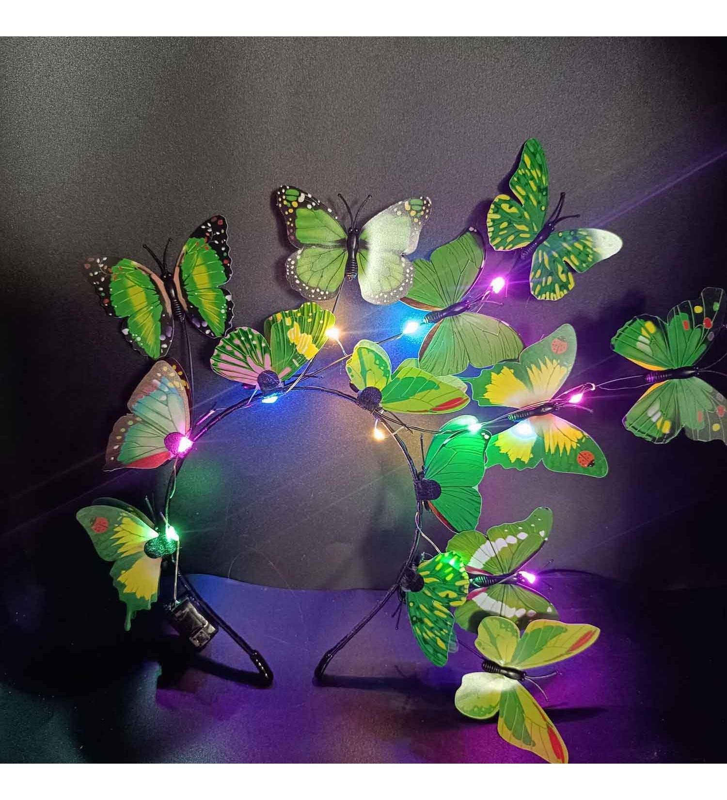 Clataly LED Butterfly Headband Luminous Butterfly Wreath Wedding Party Hairband Photography Props Hair Hoop Hair Accessories for Women Girls (Green) - Buy Online on GoSupps.com