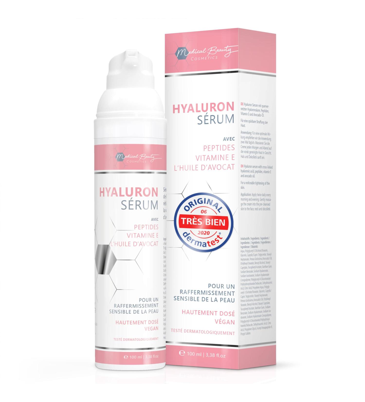 Organic Hyaluronic Face Serum 100ml - with Avocado Oil Booster Peptides and Vitamin E - Vegan Anti-Wrinkle Cream Anti-Aging Serum for Eyes Neck and D collet  - Buy Online on GoSupps.com