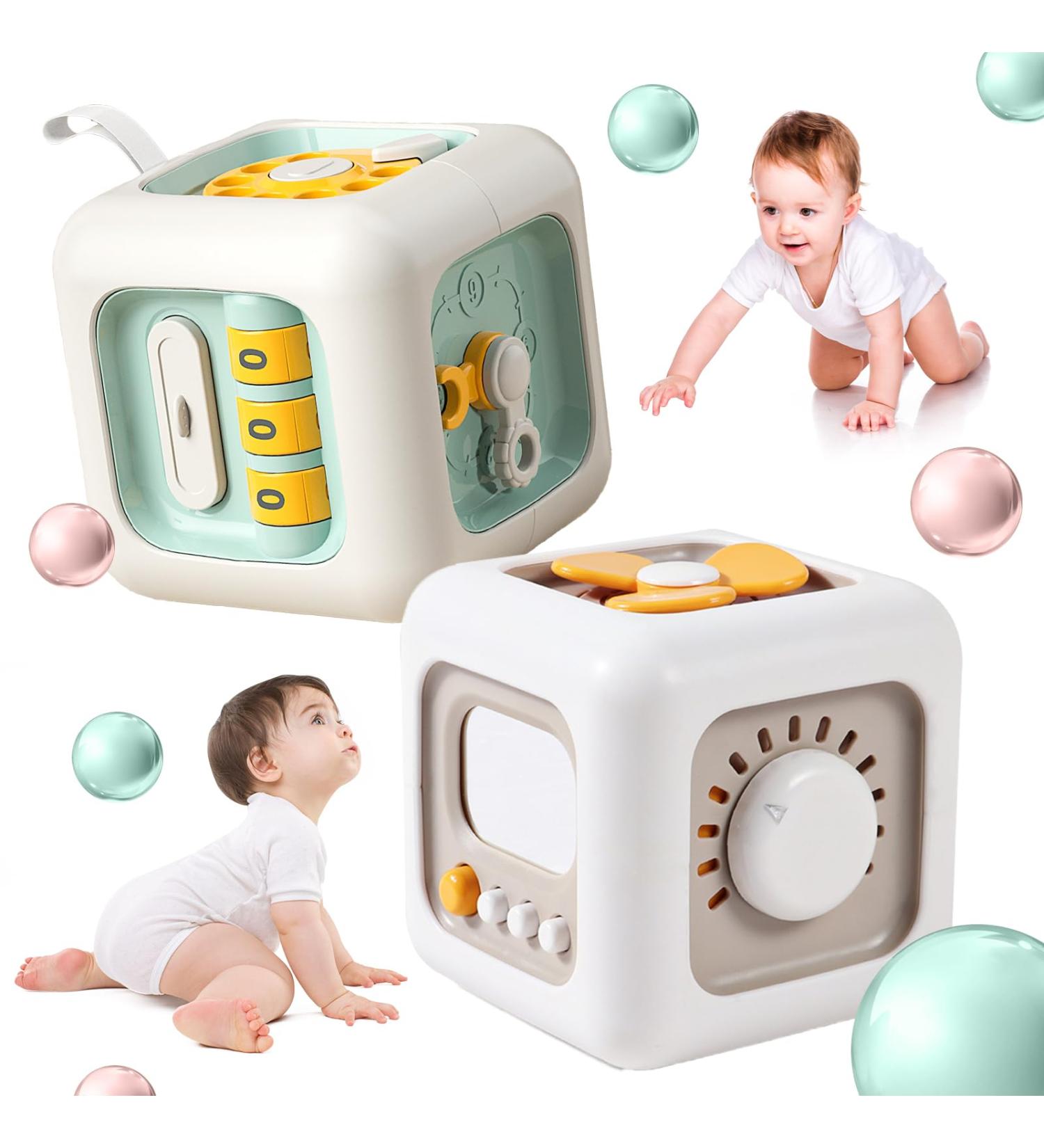 Dazztime Busy Activity Cube for Toddlers | Montessori Fidget Toys | 2 Motor Cubes with Switches Fan Mirror & Learning Drawers | Ideal for Babies & Kids 1-4 Years | Gray Green - Buy Online on GoSupps.com