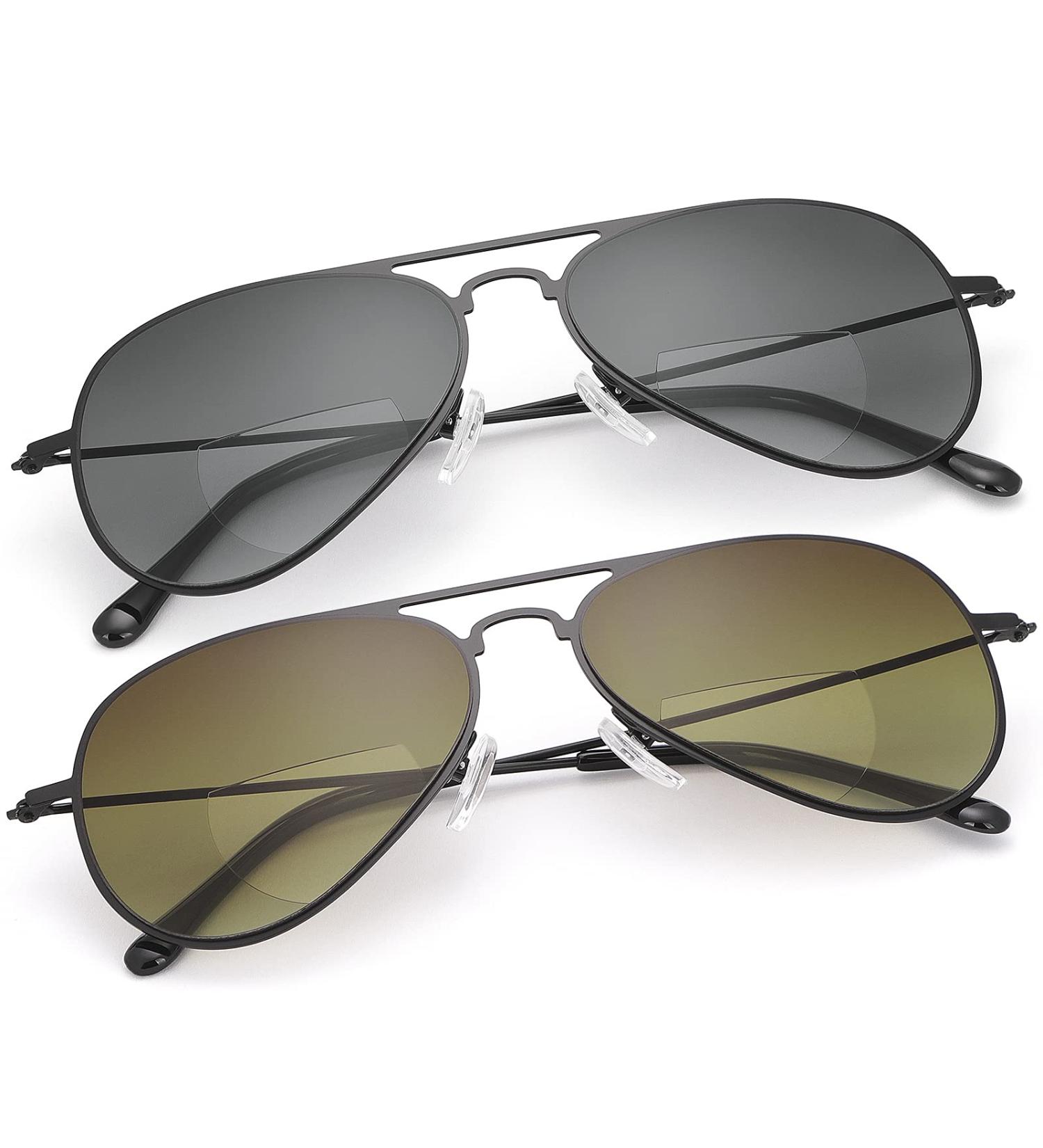 Yimi 2 Classic Bifocal Reading Glasses UV400 - Comfortable Metal Sunglasses for Men & Women - Black & Brown 2.0x - Buy Online on GoSupps.com