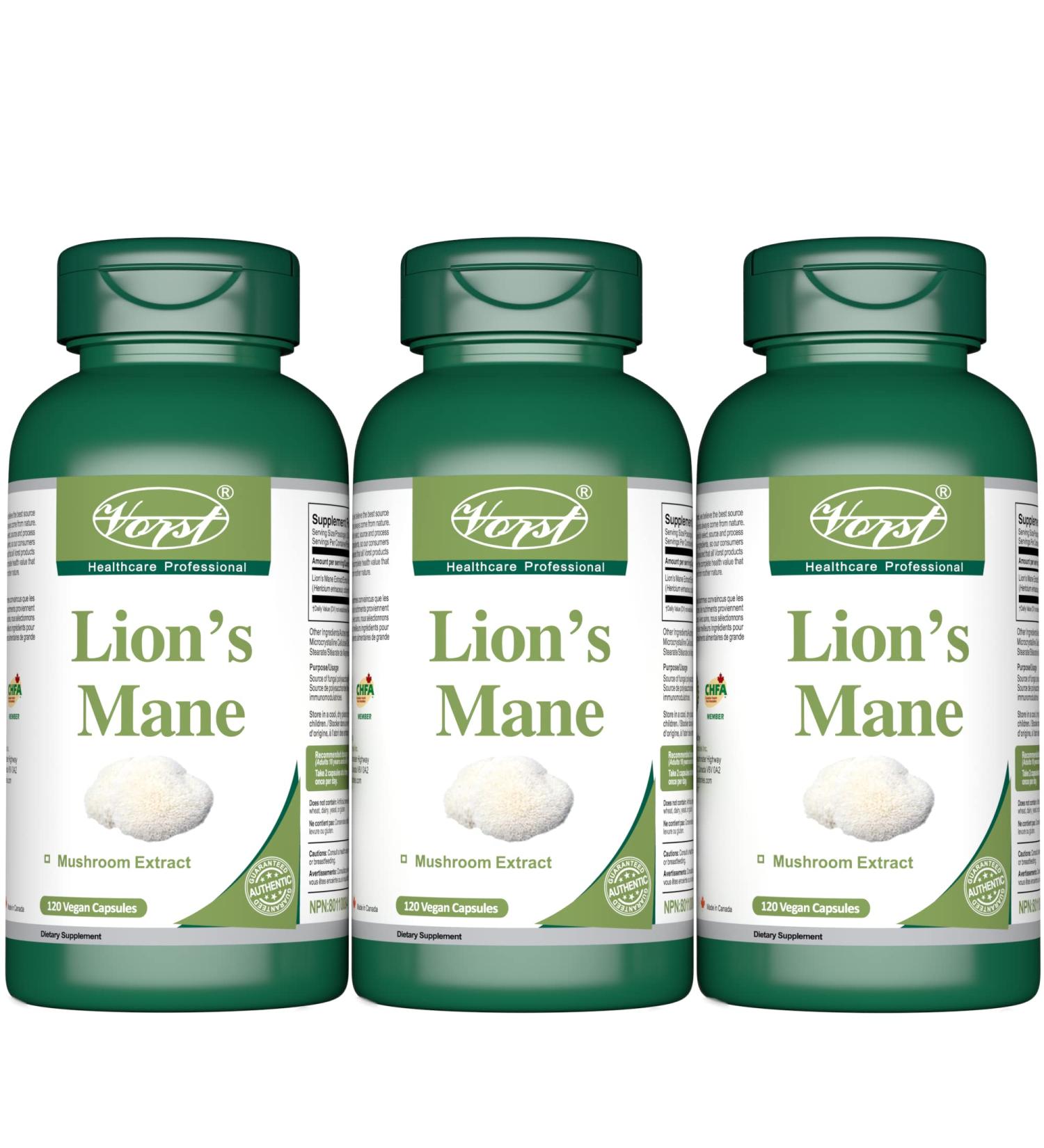 VORST Lion's Mane 1000mg 3 X 120 Vegan Capsules | Mushroom Based Brain Boost Supplement for Cognitive & Mental Health | Nootropic | NON-GMO | Powder Pills | 3 Bottles 120 count (Pack of 3) - Buy Online on GoSupps.com