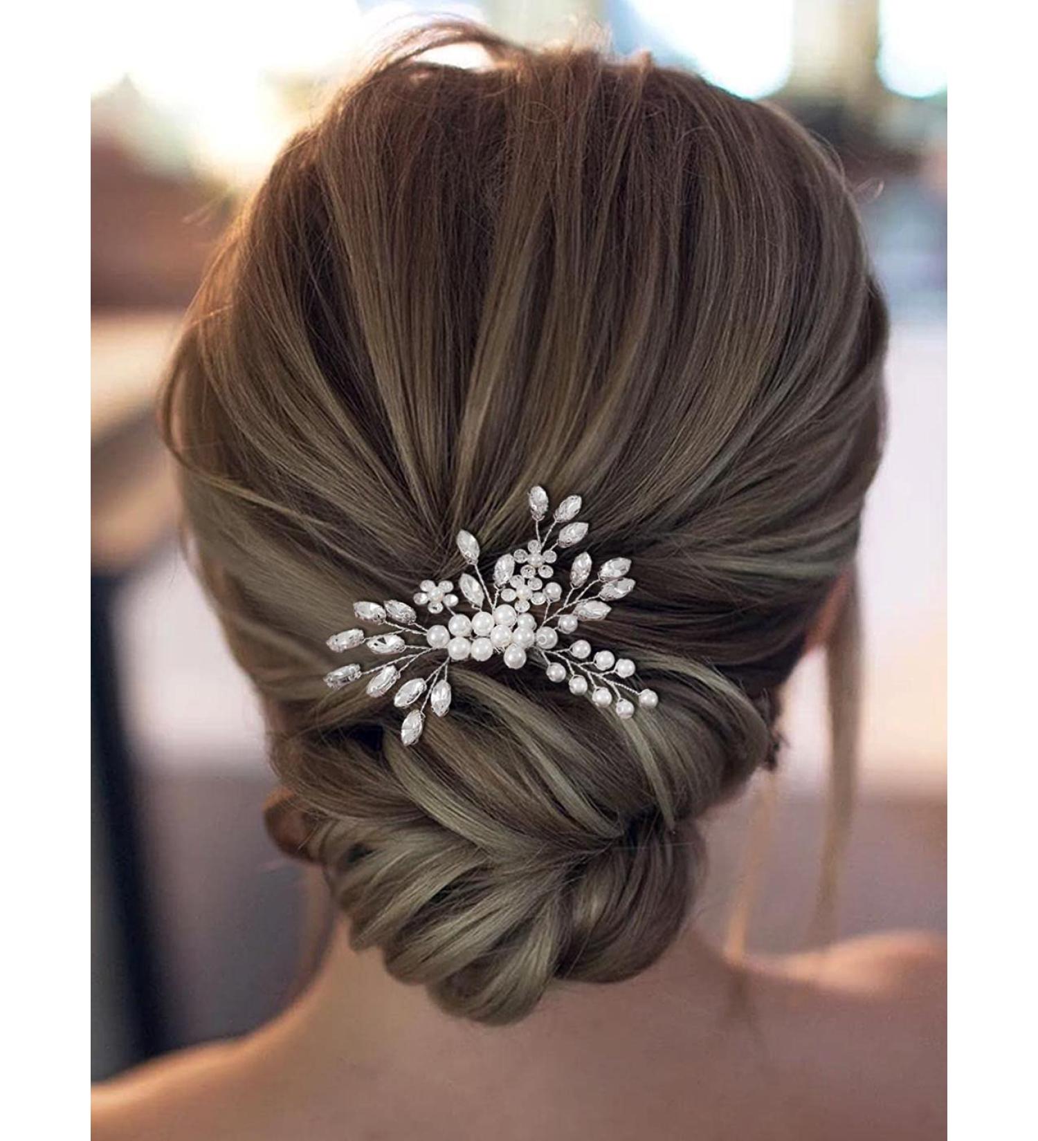Brinie Bride Silver Crystal Wedding Hair Comb - Bridal Side Comb with Pearls | Flower Girl Hair Accessories - Buy Online on GoSupps.com