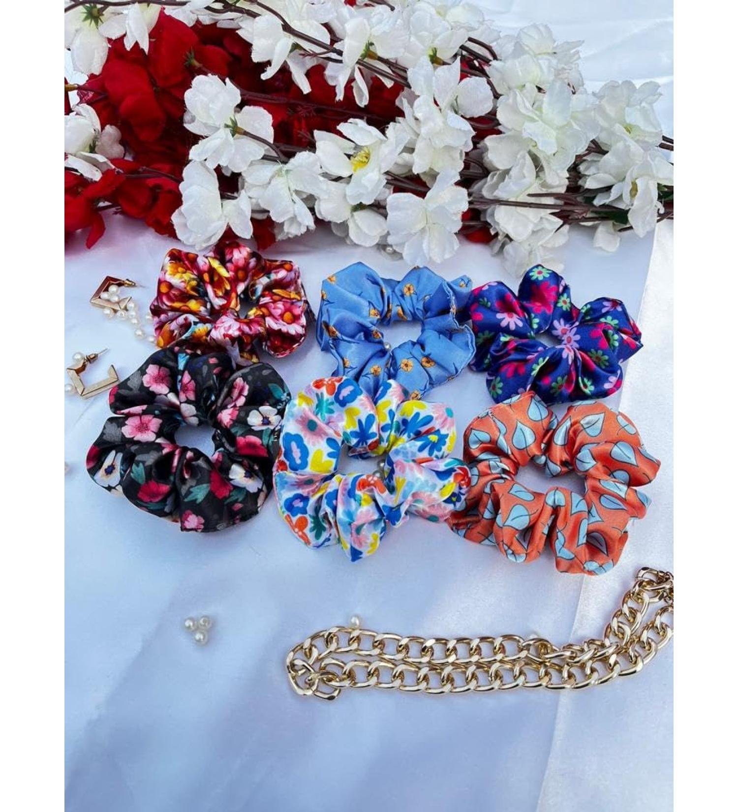 6 Satin Scrunchies Hair Scrunchies Frizz Prevention Silk Scrunchies for Girls & Stylish Hair Ties for Women Premium Hair Scrunchie for Styling Flower Design - Buy Online on GoSupps.com