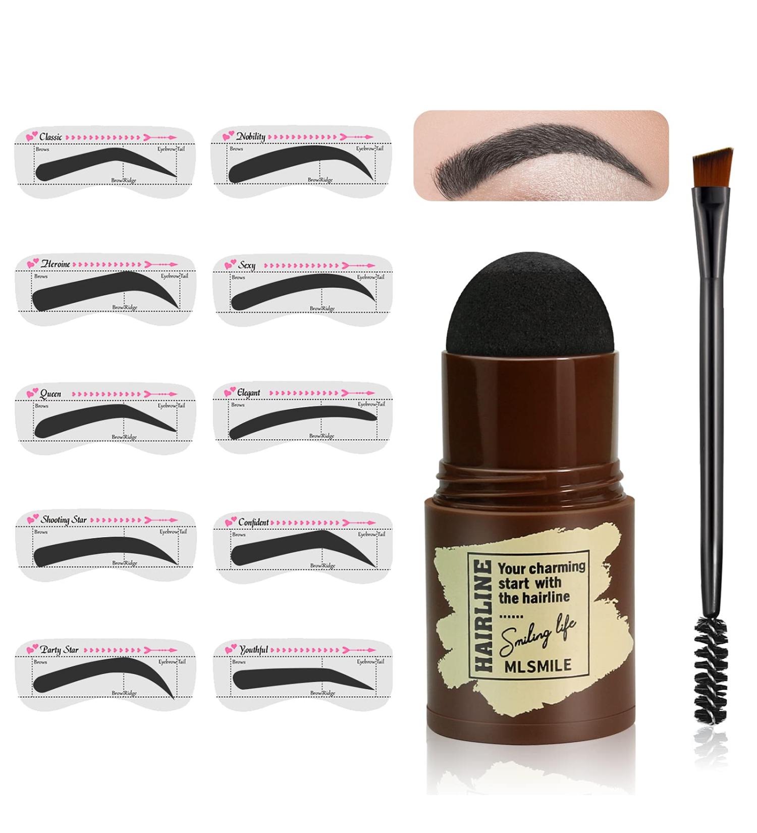Eyebrow Stamp Stencil Kit with 10 Style Stencils - Waterproof Long Lasting Brow Makeup Definer in Black - Buy Online on GoSupps.com
