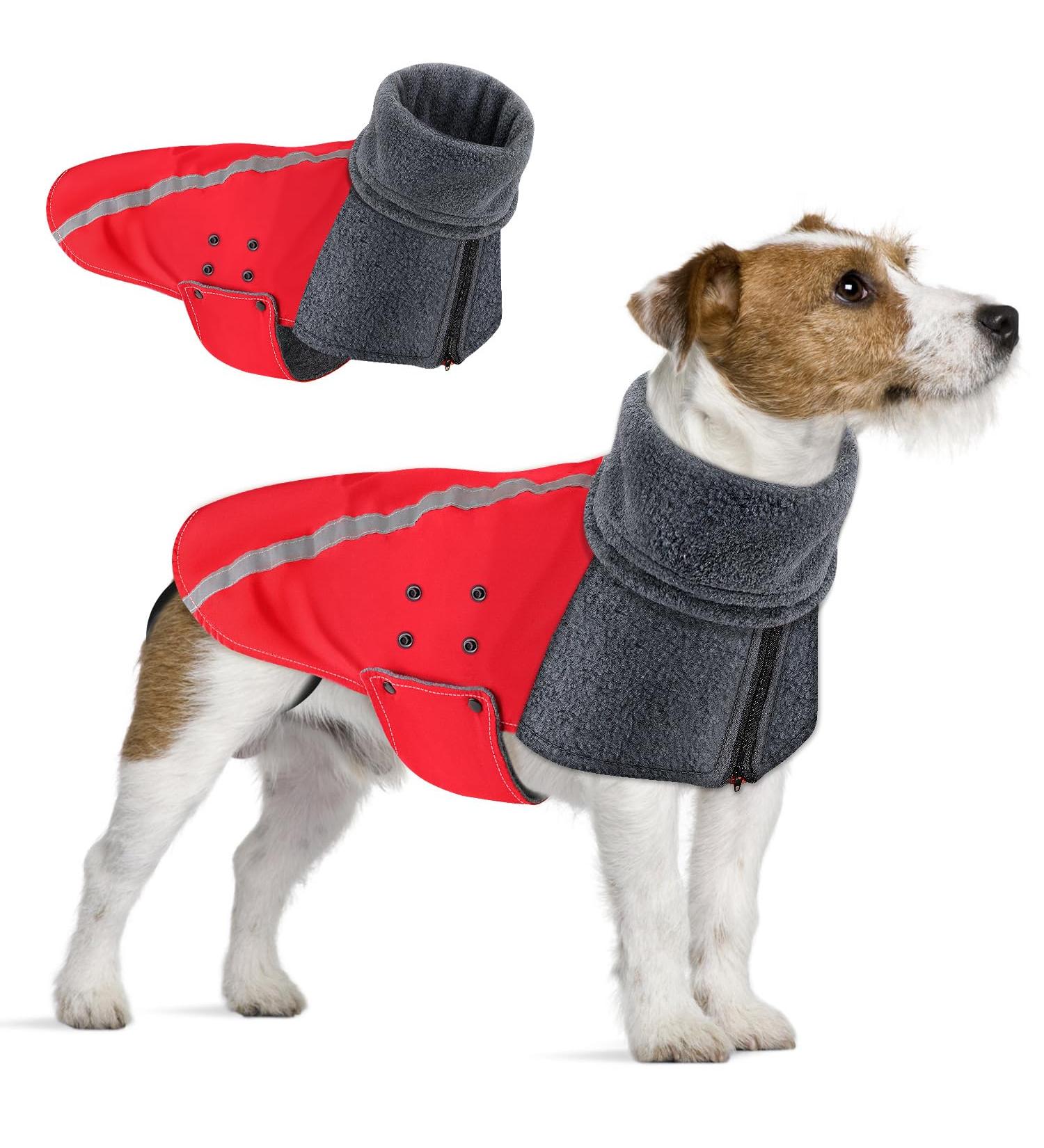 Slowton Winter Coat for Dogs | Warm Polar Fleece Jacket with Turtleneck Scarf - Ideal for Cold Weather - Buy Online on GoSupps.com