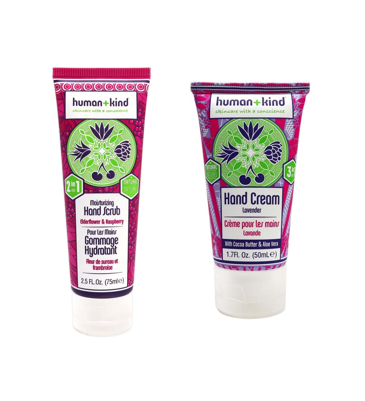 Human+Kind Hand Set - Naturally Cleansing Hand Scrub And Repairing Hand Cream - Calming And Soothing Fragrances Of Elderflower Raspberry And Lavender - Completely Vegan And Cruelty-Free - 2 Pc - Buy Online on GoSupps.com