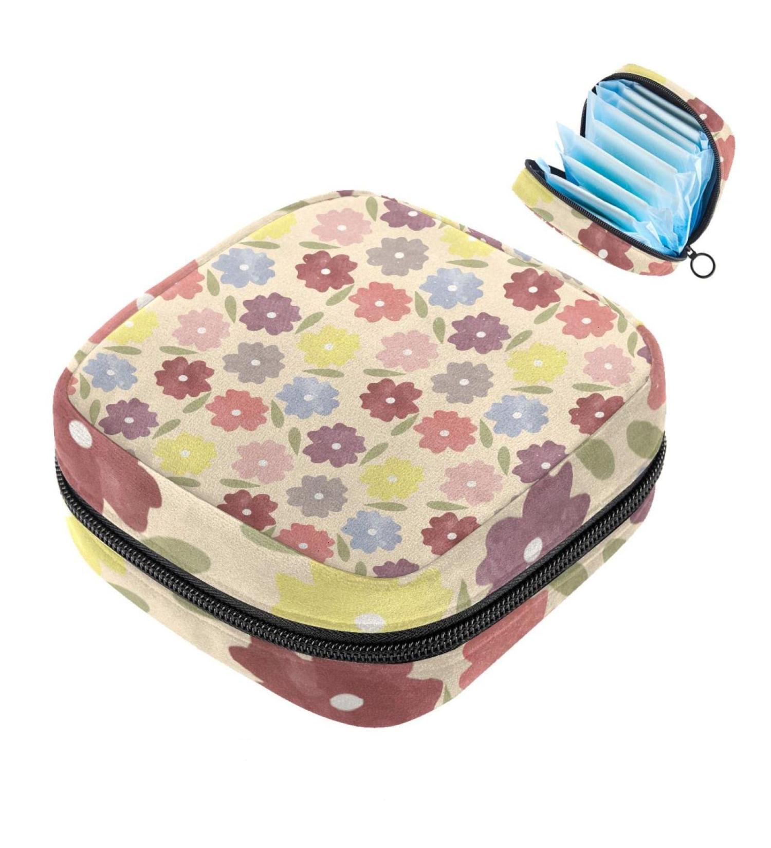 Menstrual Bag Zipper - Colorful Flowers Tampon & Napkin Pouch for Women & Girls | International Shipping Available - Buy Online on GoSupps.com