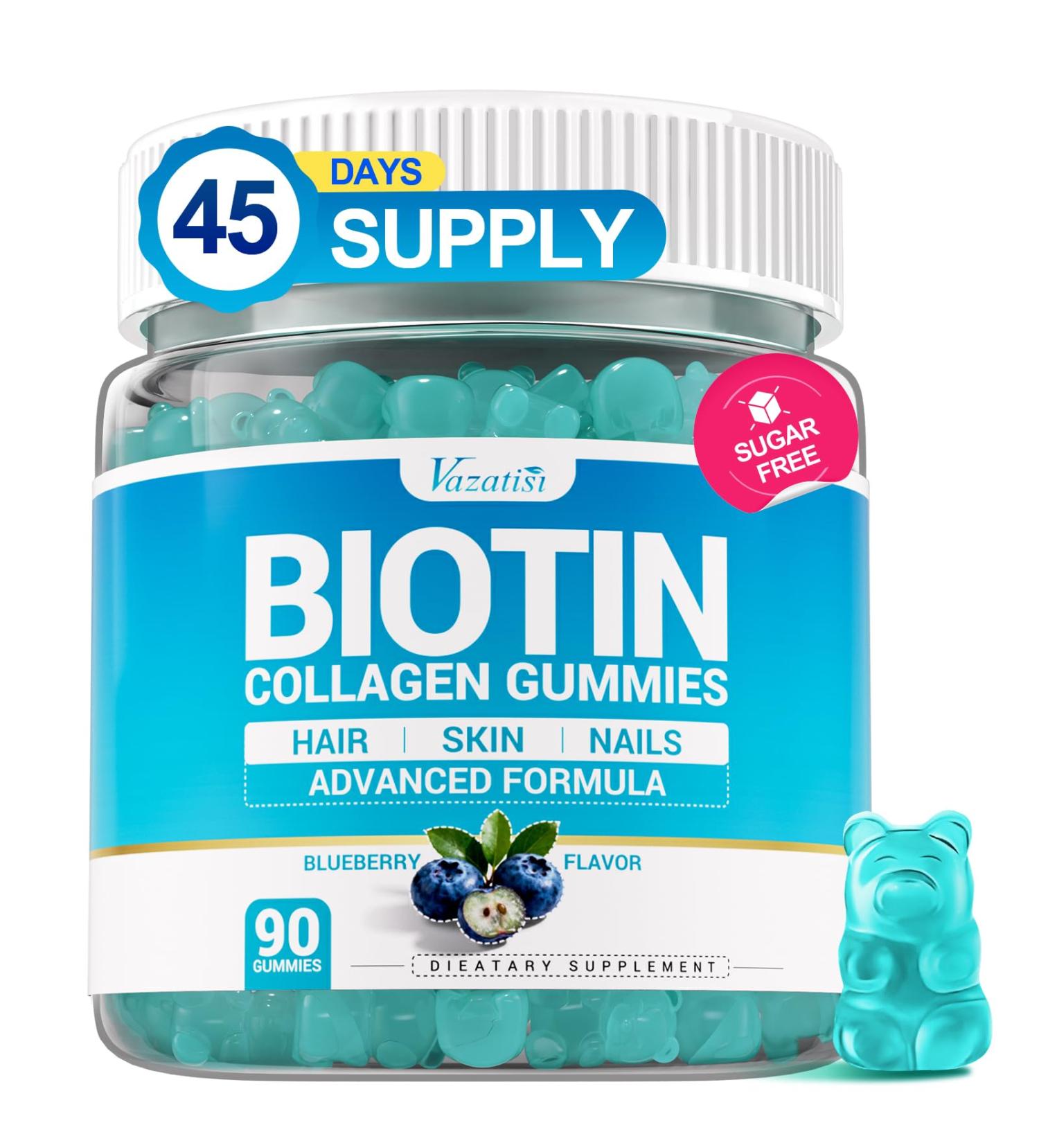 Biotin Gummies 10 000mcg with Collagen - 23-in-1 Hair Growth Gummies for Women & Men - Hair Skin and Nails Gummies with Keratin & Saw Palmetto - Sugar Free Non-GMO Blueberry 90 Count 90 Count (Pack of 1) - Buy Online on GoSupps.com
