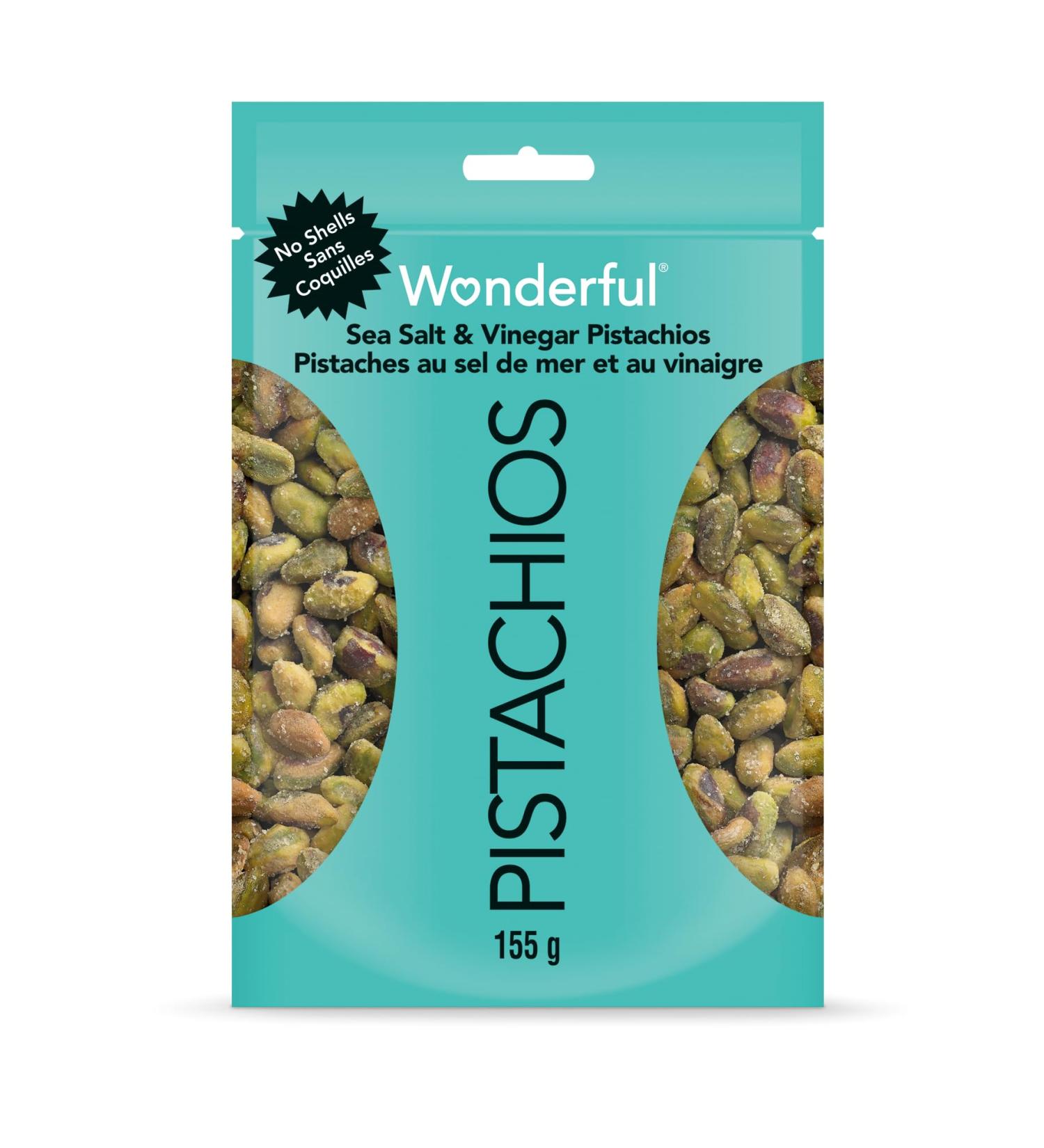 Wonderful Pistachios No Shells Sea Salt and Vinegar Flavored Nuts 155 g Resealable Bag - Buy Online on GoSupps.com