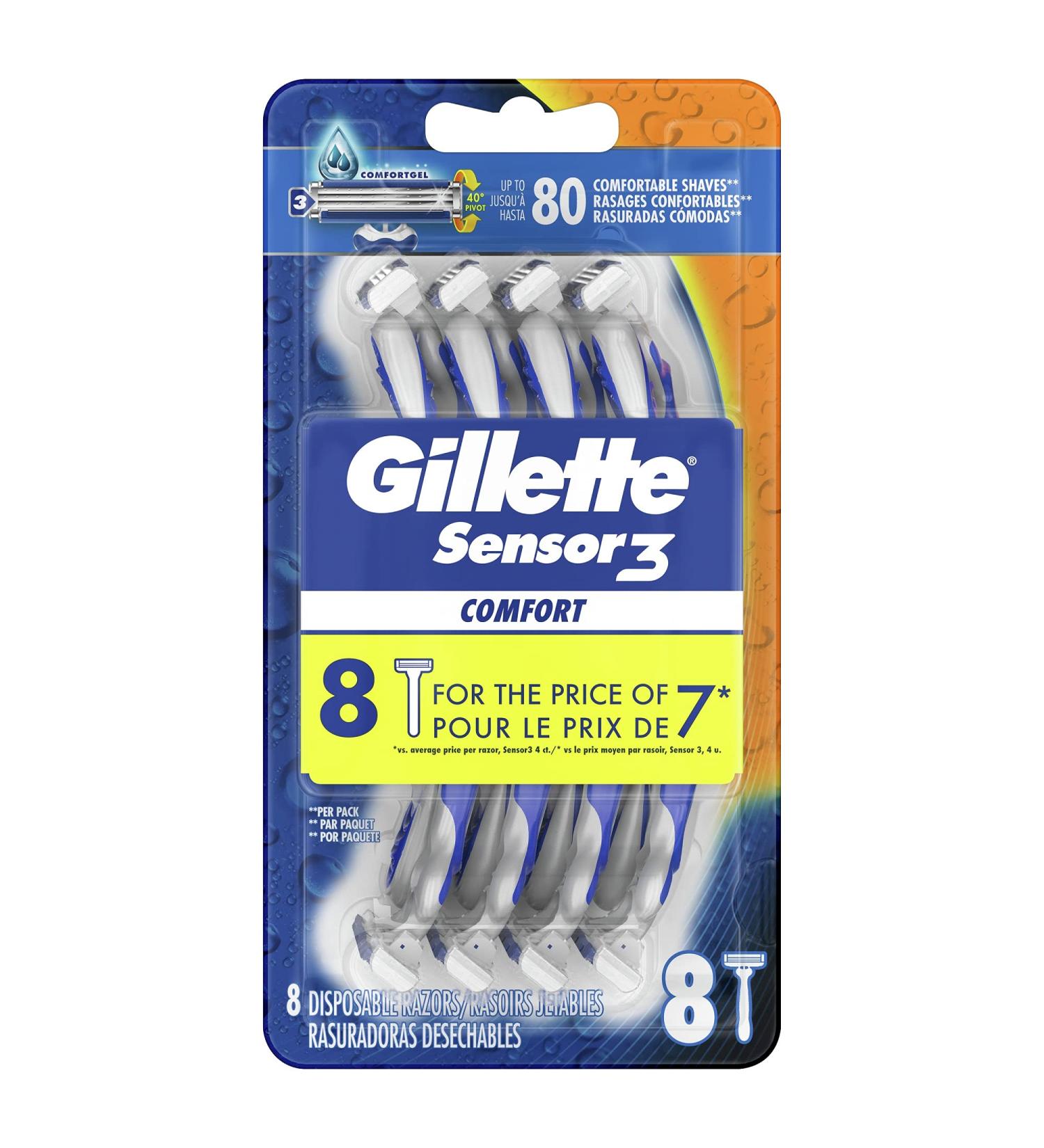 Gillette Sensor3 Comfortgel Disposable Razors - 8 Pack | Smooth Shave & Comfort - Buy Online on GoSupps.com
