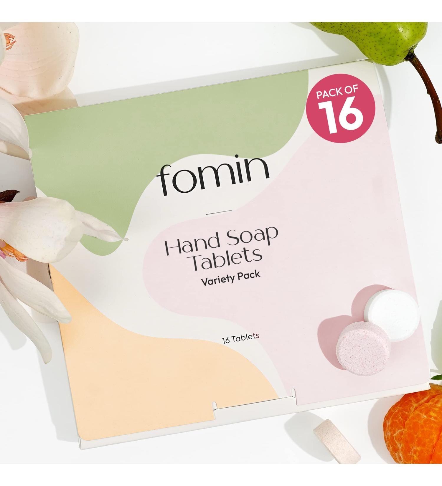 FOMIN Foaming Hand Soap Tablets (16 Count) - Sustainable Variety Pack Refills - 128 fl oz Total - Honey, Magnolia Basil, Unscented - Eco-Friendly Hand Soap Tablets - Buy Online on GoSupps.com