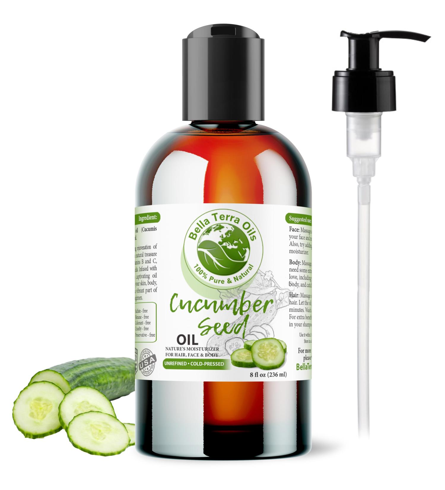 Bella Terra Oils - Cucumber Seed Oil 8 oz - Harness the Potent Nutritional Profile of Cucumber Loaded with Vitamin K & Biotin Luminous Skin Beckons 8 Fl Oz (Pack of 1) - Buy Online on GoSupps.com