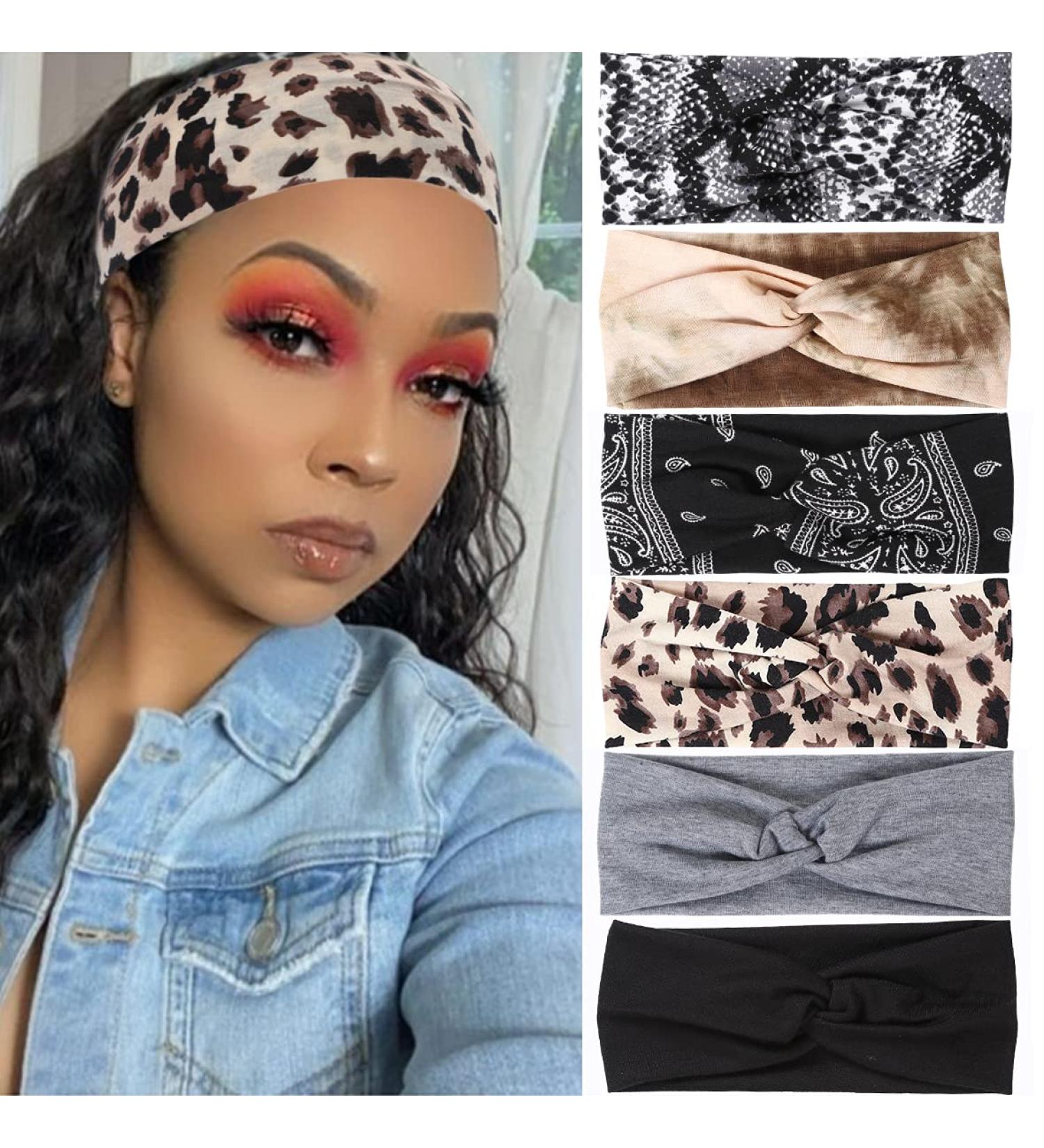 Kachanaa 6 Pack Solid Color Boho Style Non-slip Printed Headband Wigs for Women Soft Elastic Breathable Hair Bands Turban for Teen Girls Accessories(C1) C01 Headbands - Buy Online on GoSupps.com