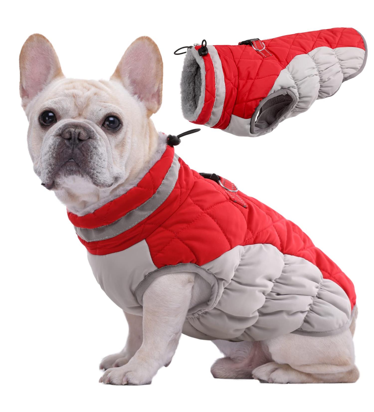 Kuoser Waterproof Dog Coat | Cozy Cold Weather Jacket for Small & Medium Dogs | Fleece Lined Reflective Winter Vest | Pet Clothing in Red - Buy Online on GoSupps.com